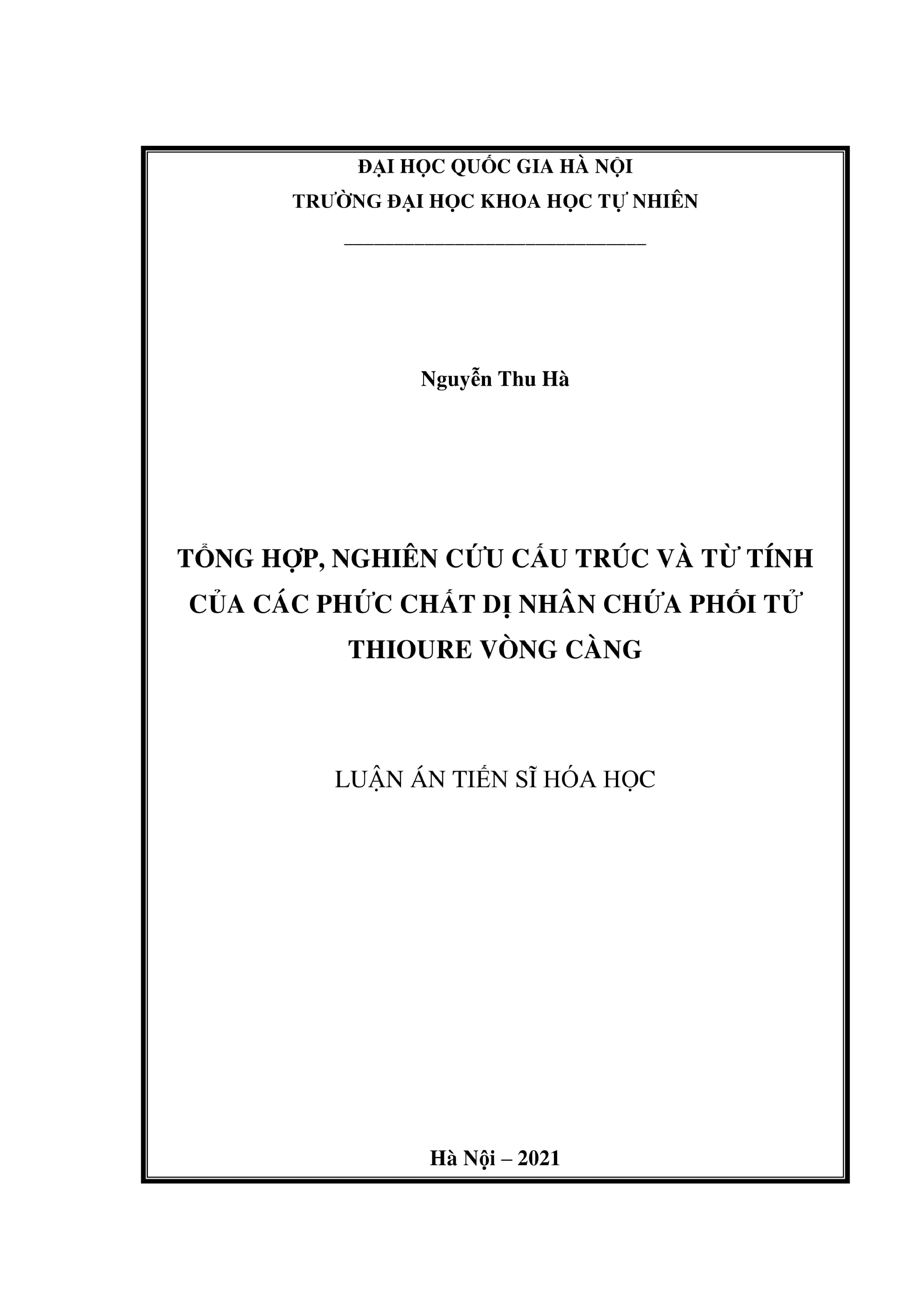 Cấu trúc & từ tính phức chất dị nhân chứa phối tử thioure vòng càng