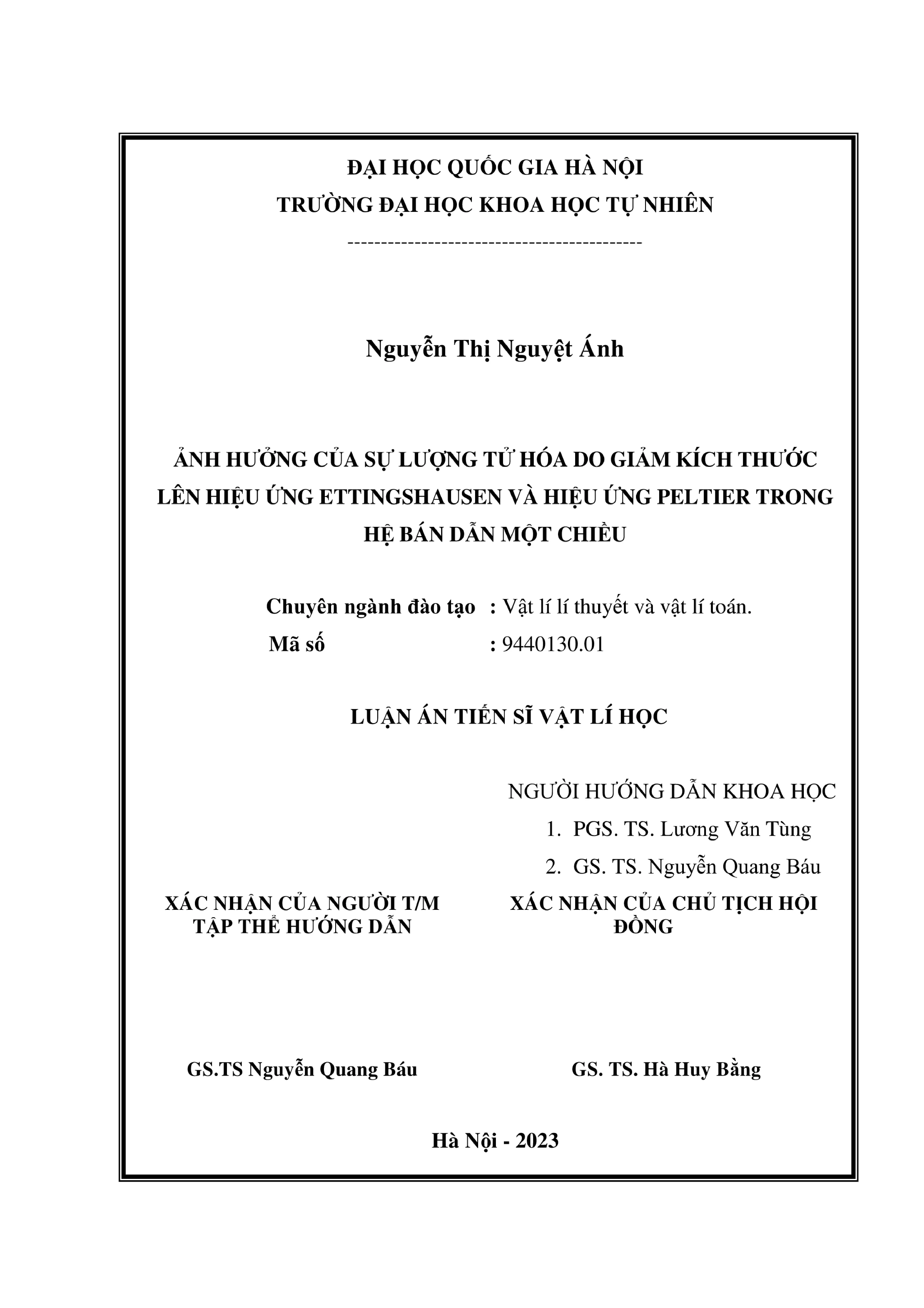 Lượng tử hóa giảm kích thước ảnh hưởng Ettingshausen, Peltier