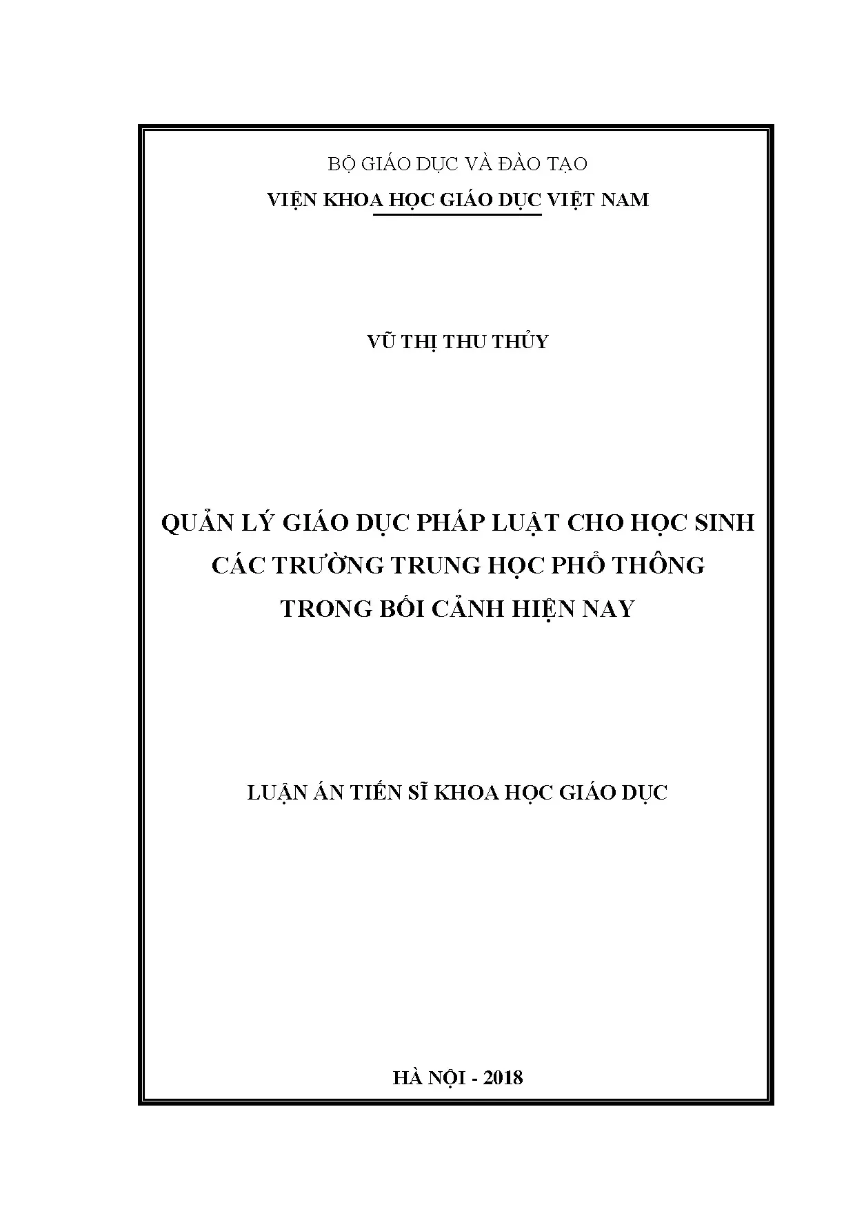 Quản lý giáo dục pháp luật cho học sinh trung học phổ thông