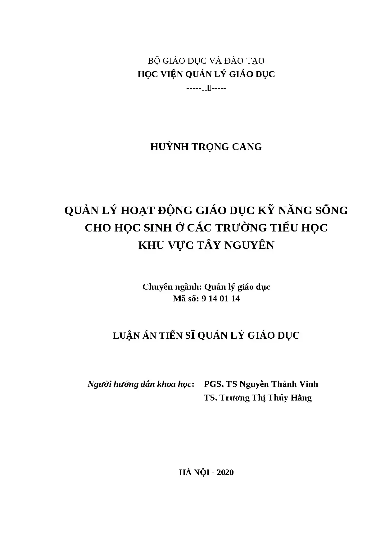 Quản lý giáo dục kỹ năng sống cho học sinh tiểu học Tây Nguyên