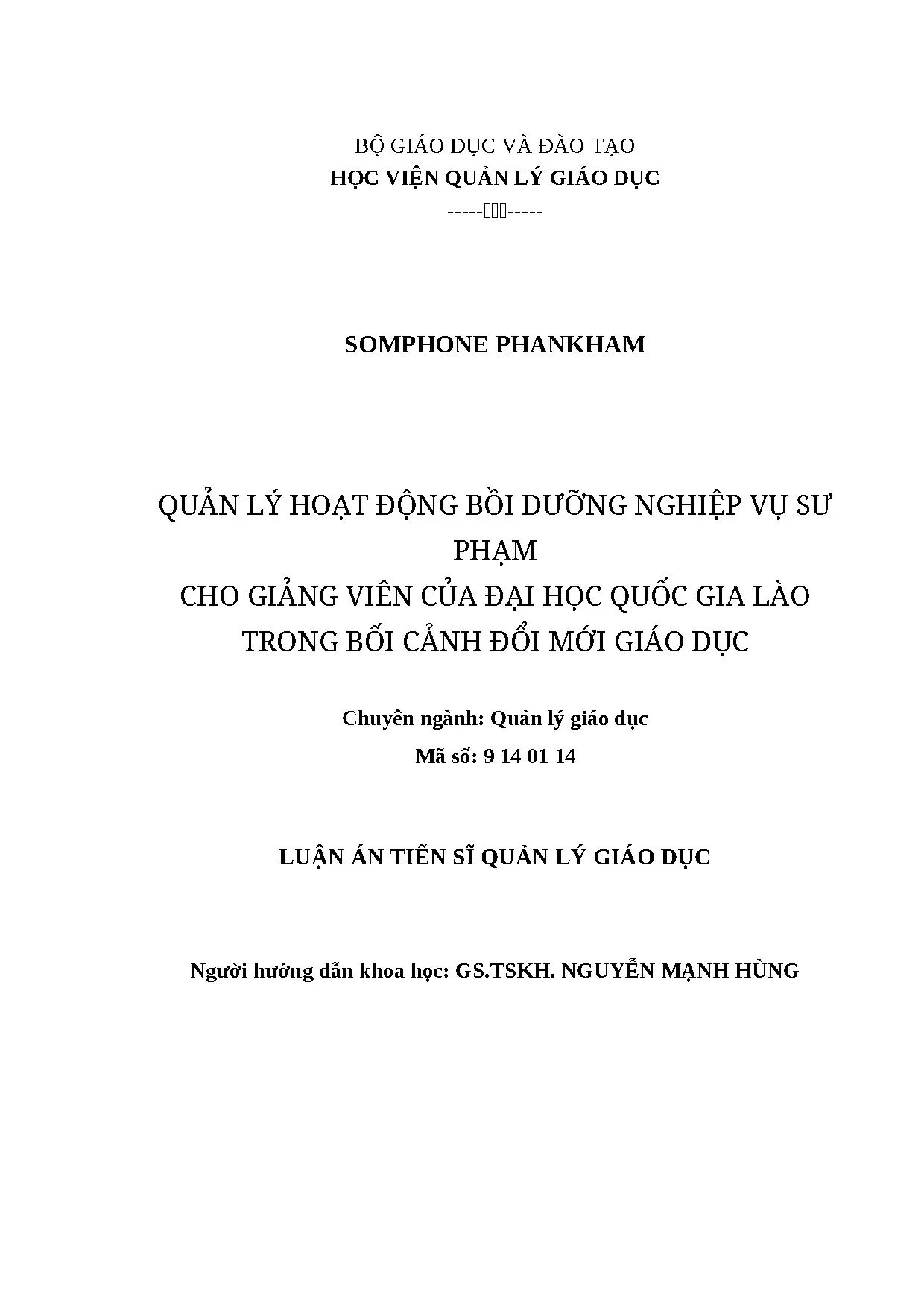 Quản lý bồi dưỡng nghiệp vụ sư phạm giảng viên ĐHQG Lào