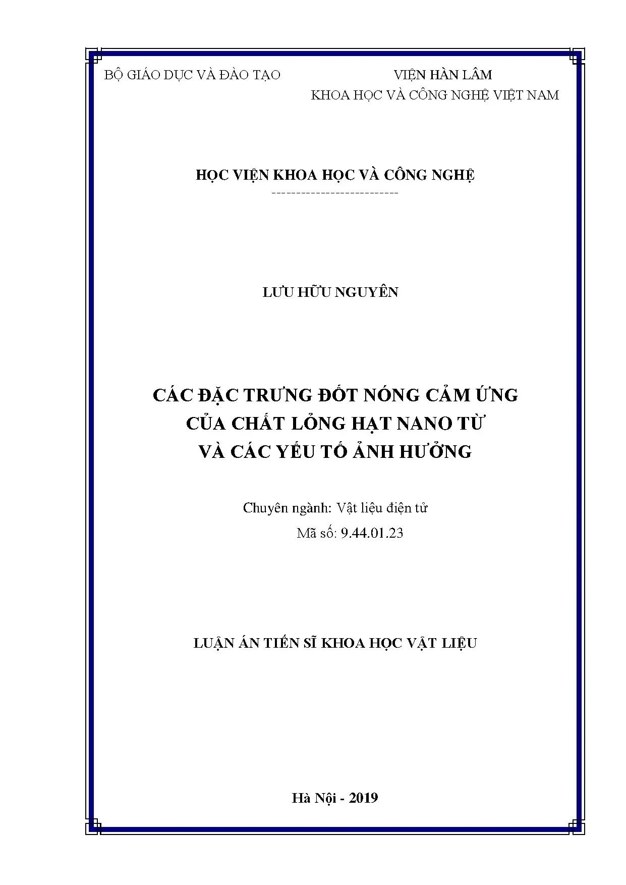 Đặc trưng đốt nóng cảm ứng chất lỏng hạt nano từ