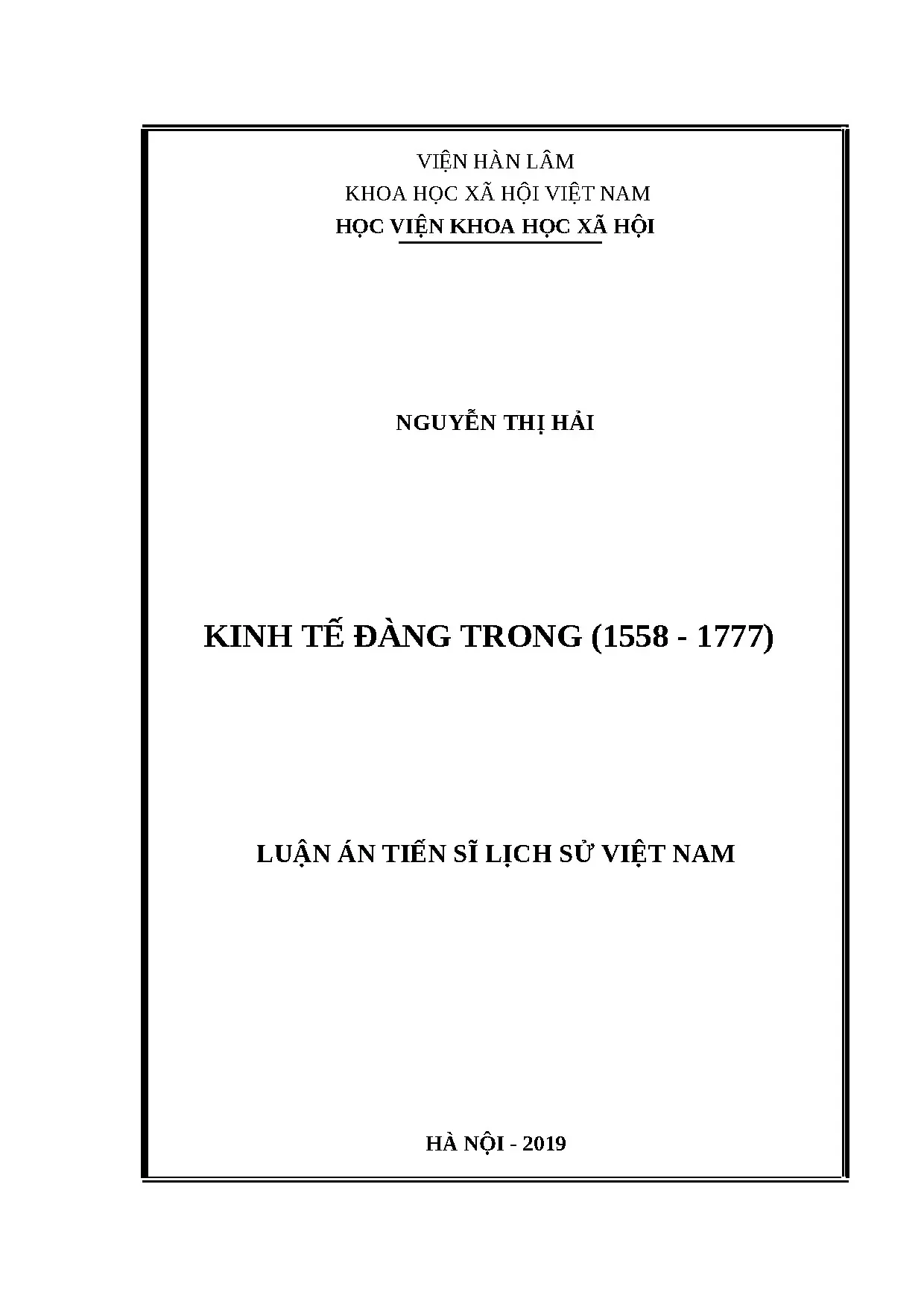 Kinh tế Đàng Trong (1558-1777) - Luận án tiến sĩ