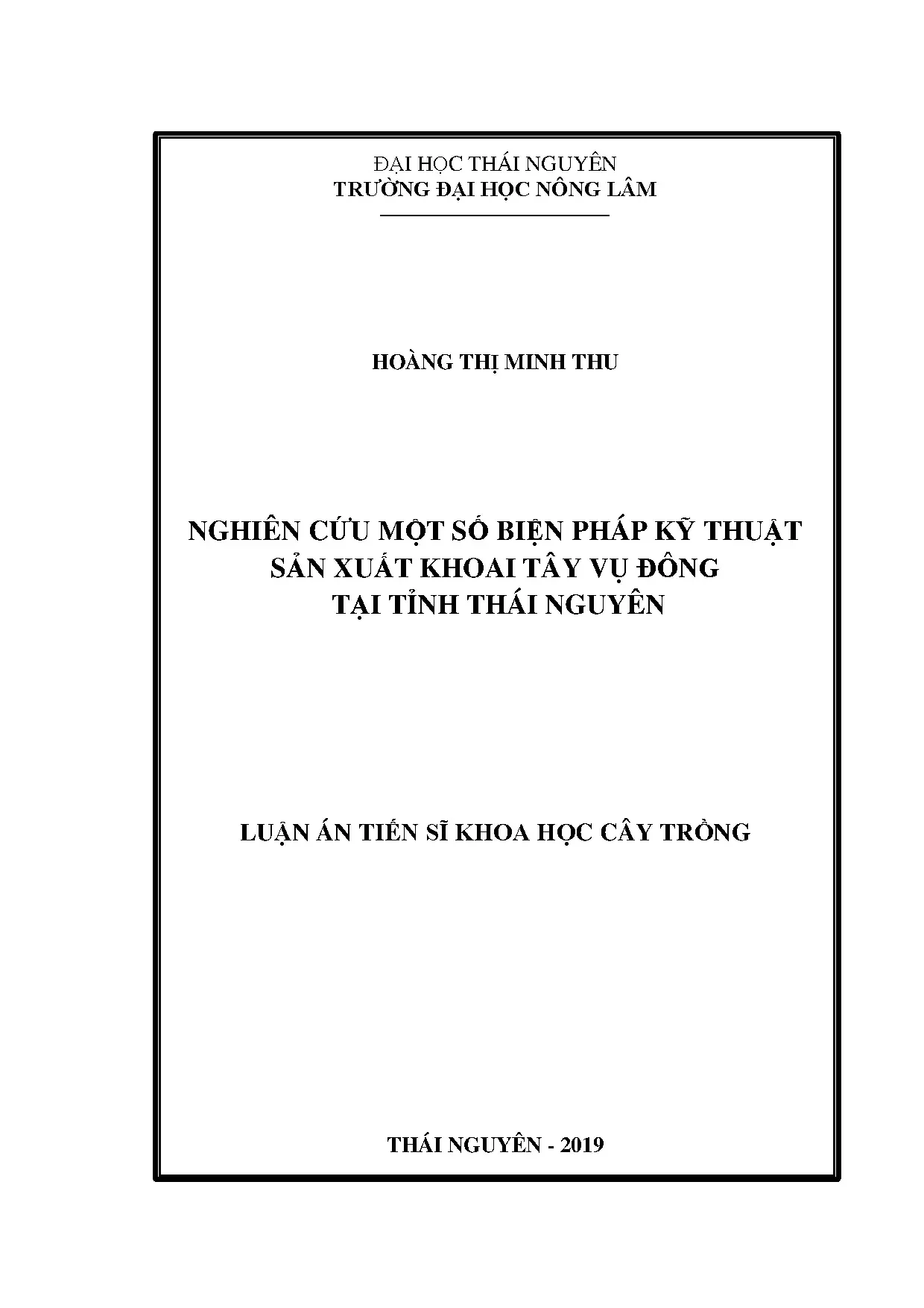 Biện pháp kỹ thuật sản xuất khoai tây vụ đông Thái Nguyên