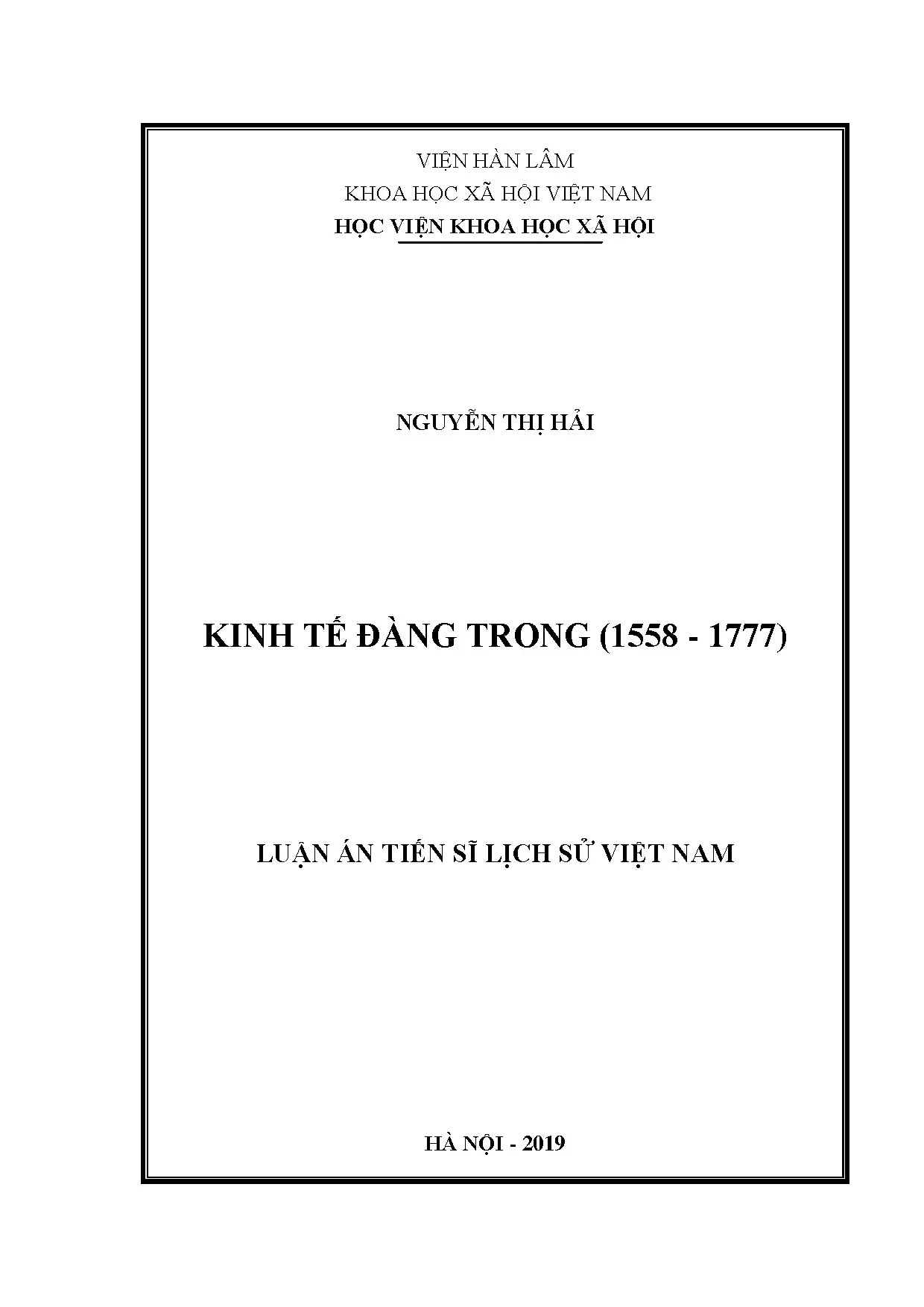 Kinh tế Đàng Trong (1558-1777) - Luận án tiến sĩ