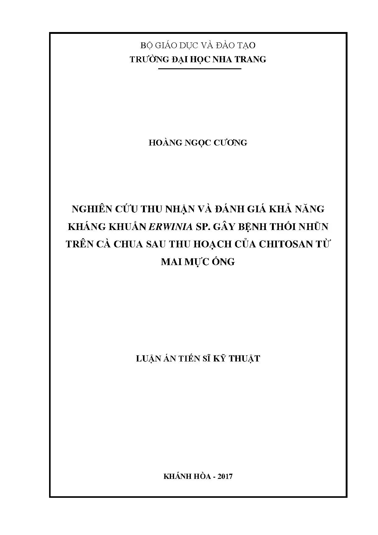 Chitosan từ mai mực kháng khuẩn Erwinia sp. trên cà chua