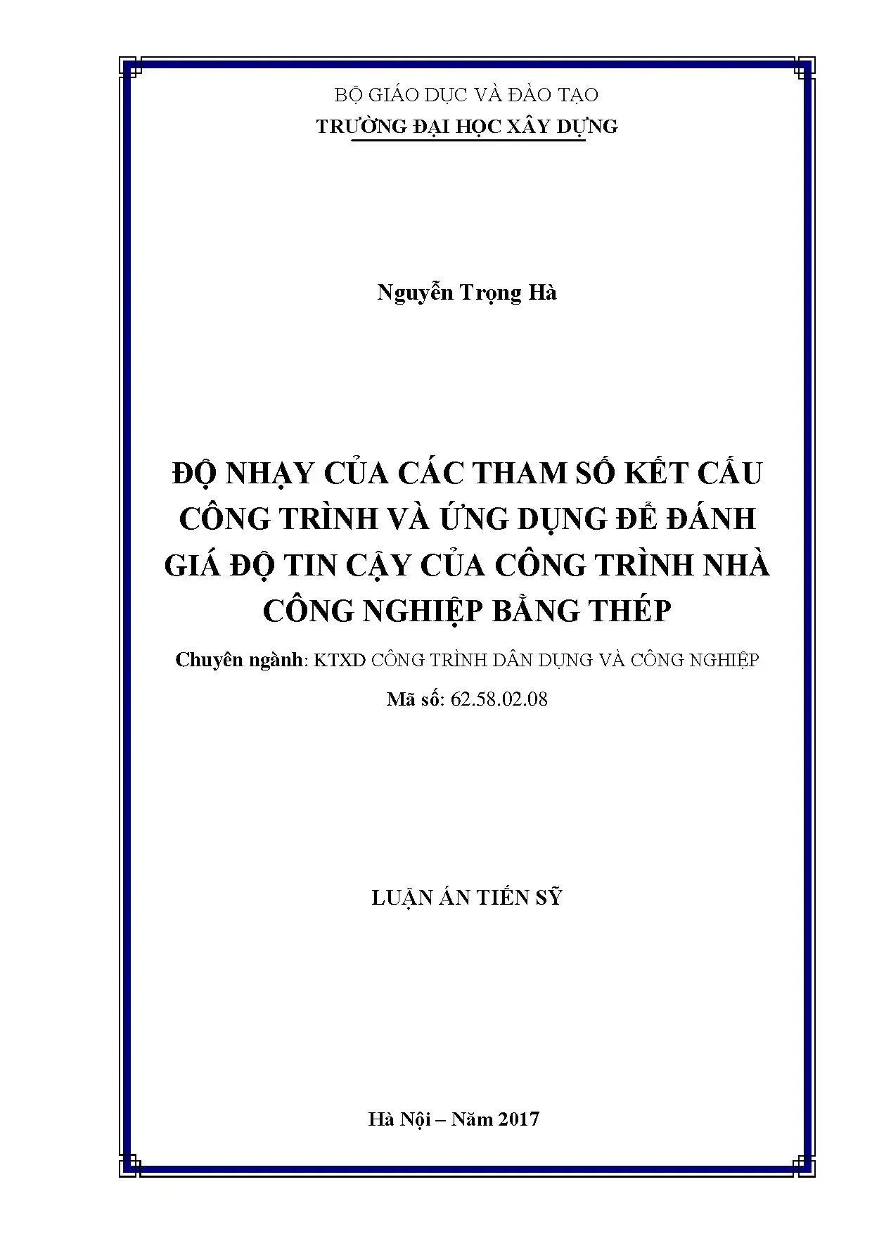 Độ nhạy tham số kết cấu và đánh giá độ tin cậy nhà công nghiệp thép