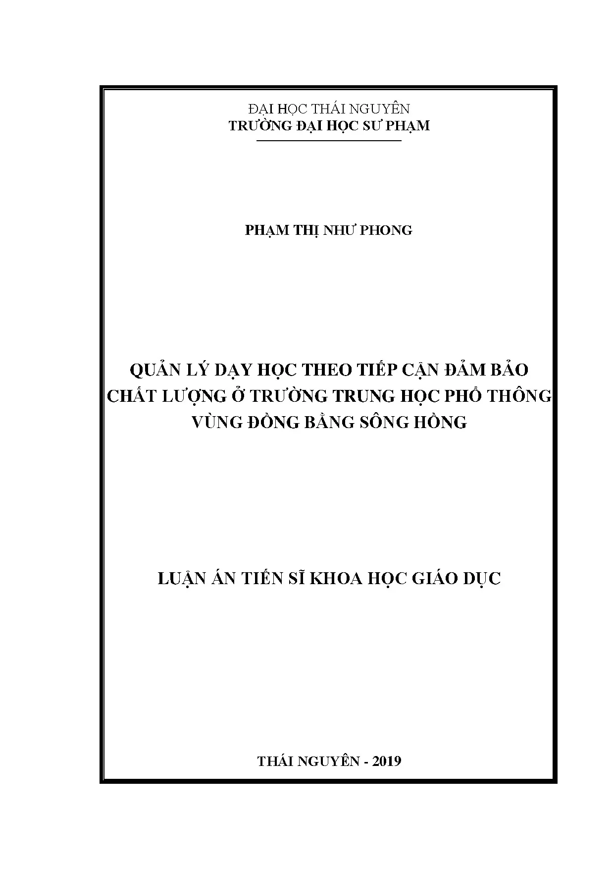 Quản lý dạy học theo tiếp cận đảm bảo chất lượng ở THPT vùng Đồng bằng sông Hồng