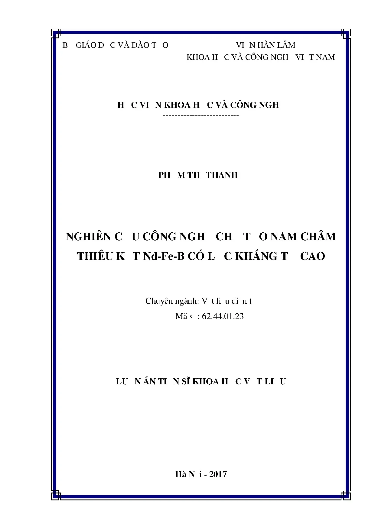 Nghiên cứu nam châm thiêu kết Nd-Fe-B kháng từ cao