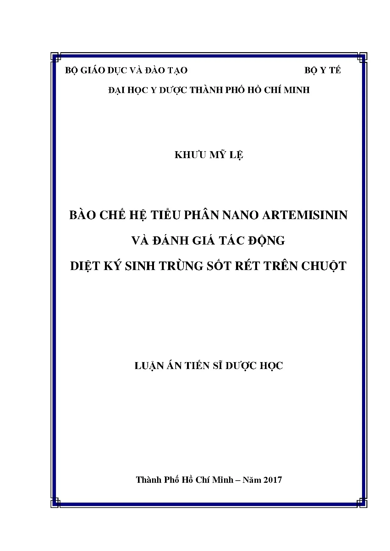 Hệ tiểu phân nano Artemisinin: Bào chế và diệt ký sinh trùng sốt rét