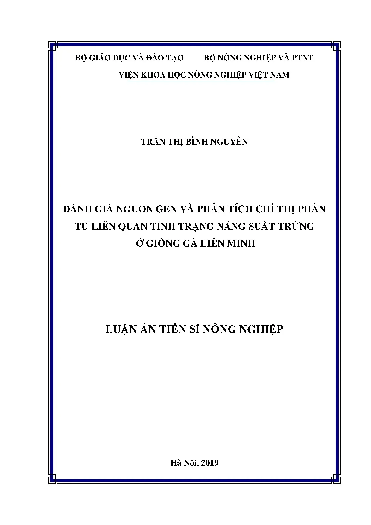 Đánh giá nguồn gen và chỉ thị phân tử năng suất trứng gà Liên Minh