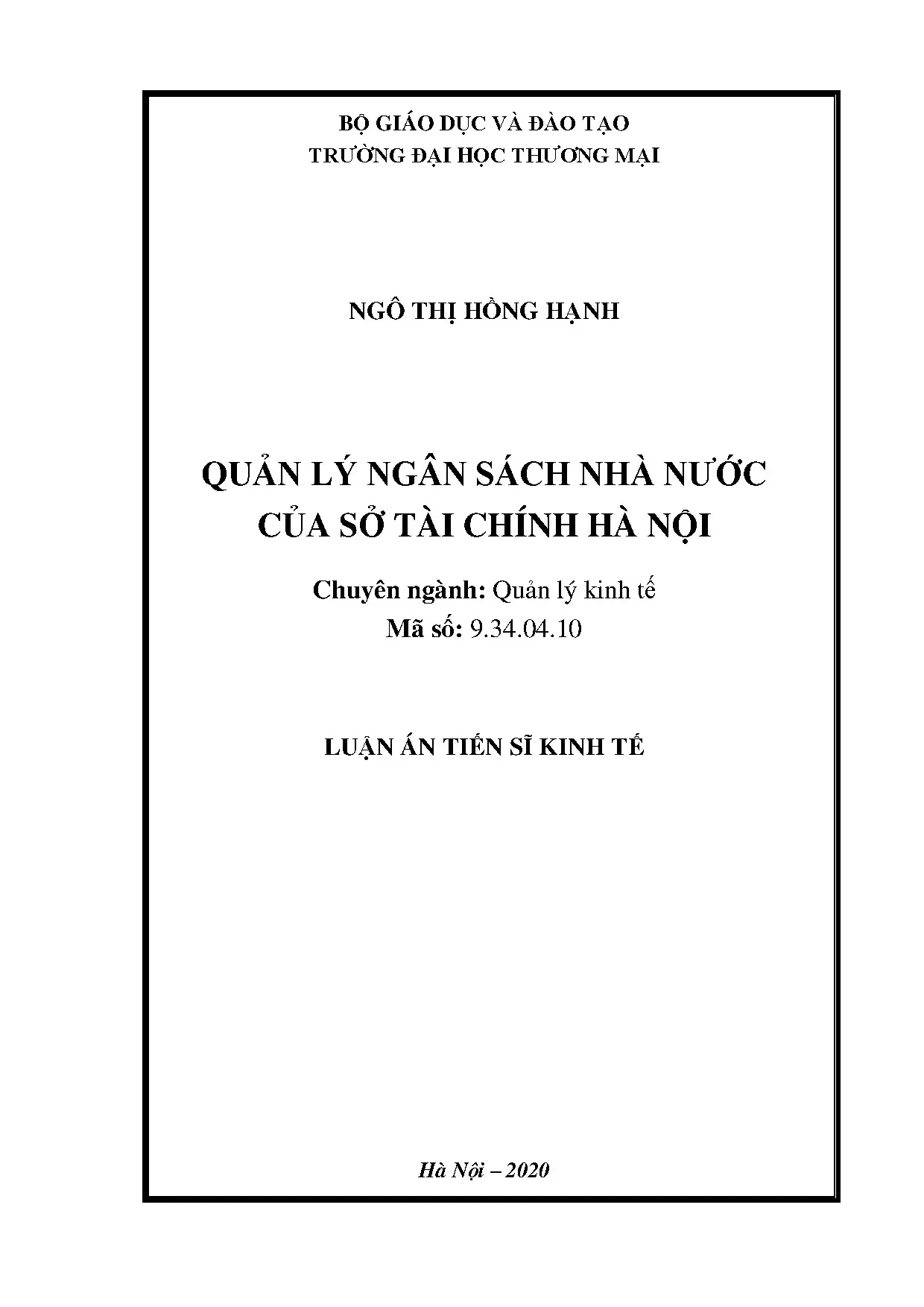 Quản lý ngân sách nhà nước của Sở Tài chính Hà Nội