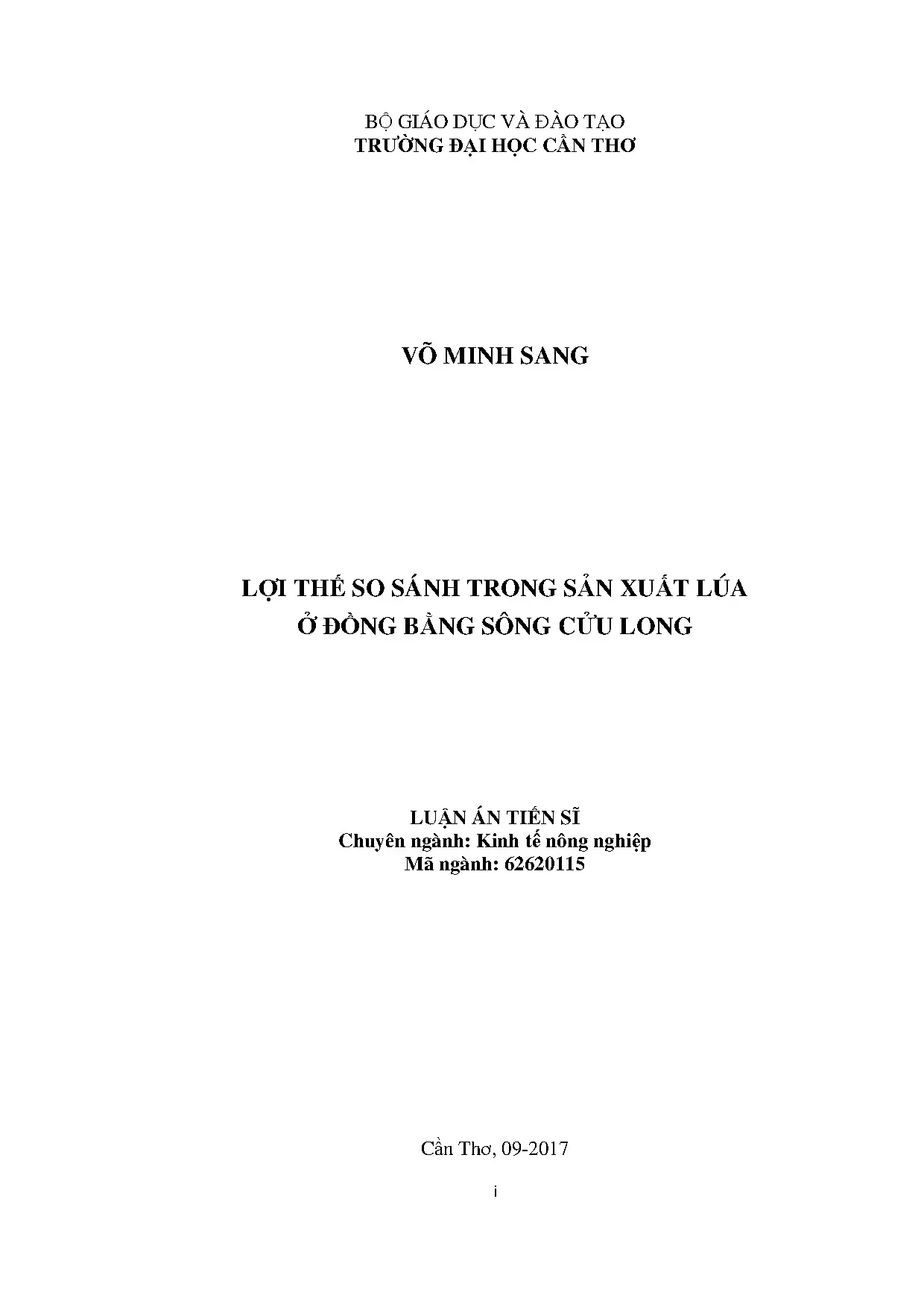 Phân tích lợi thế so sánh trong sản xuất lúa tại ĐBSCL