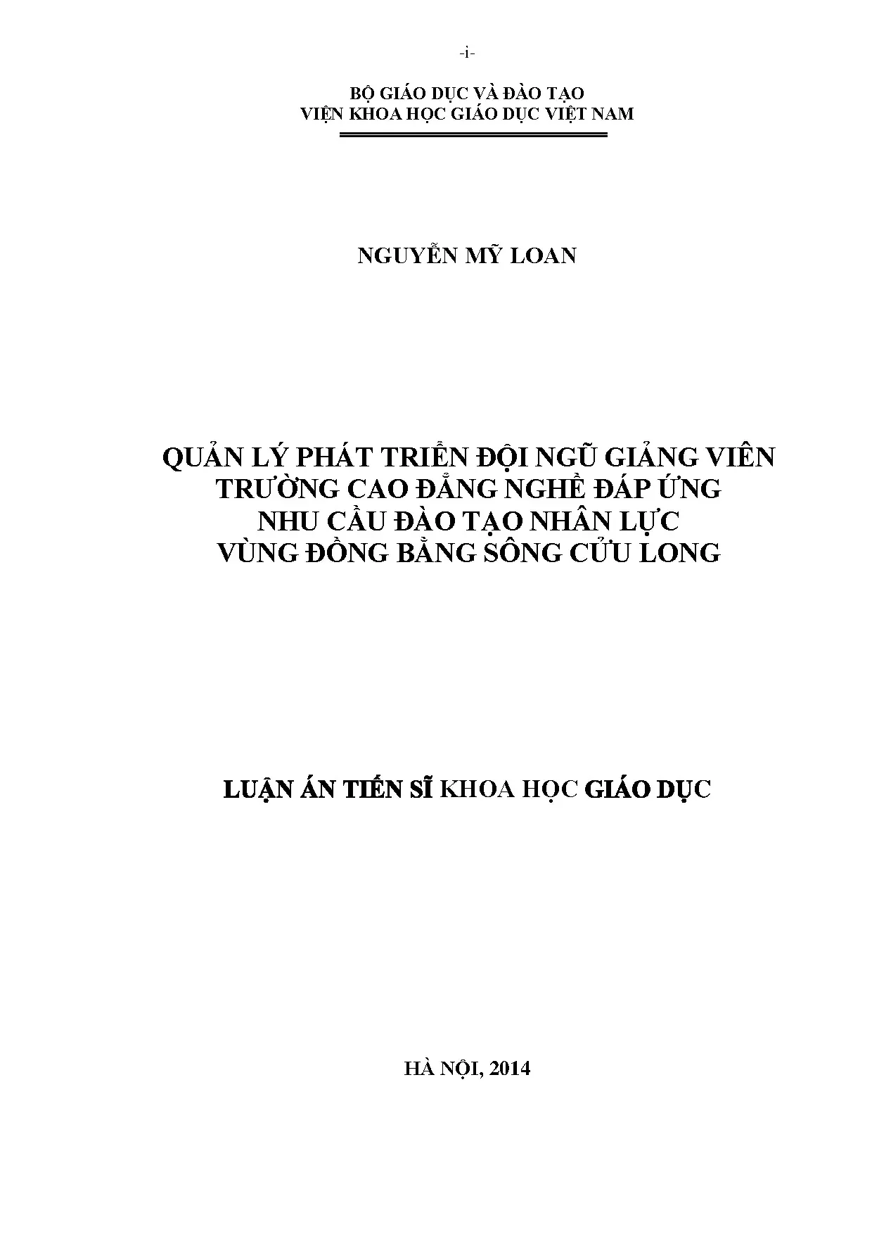 Quản lý phát triển giảng viên cao đẳng nghề ĐBSCL