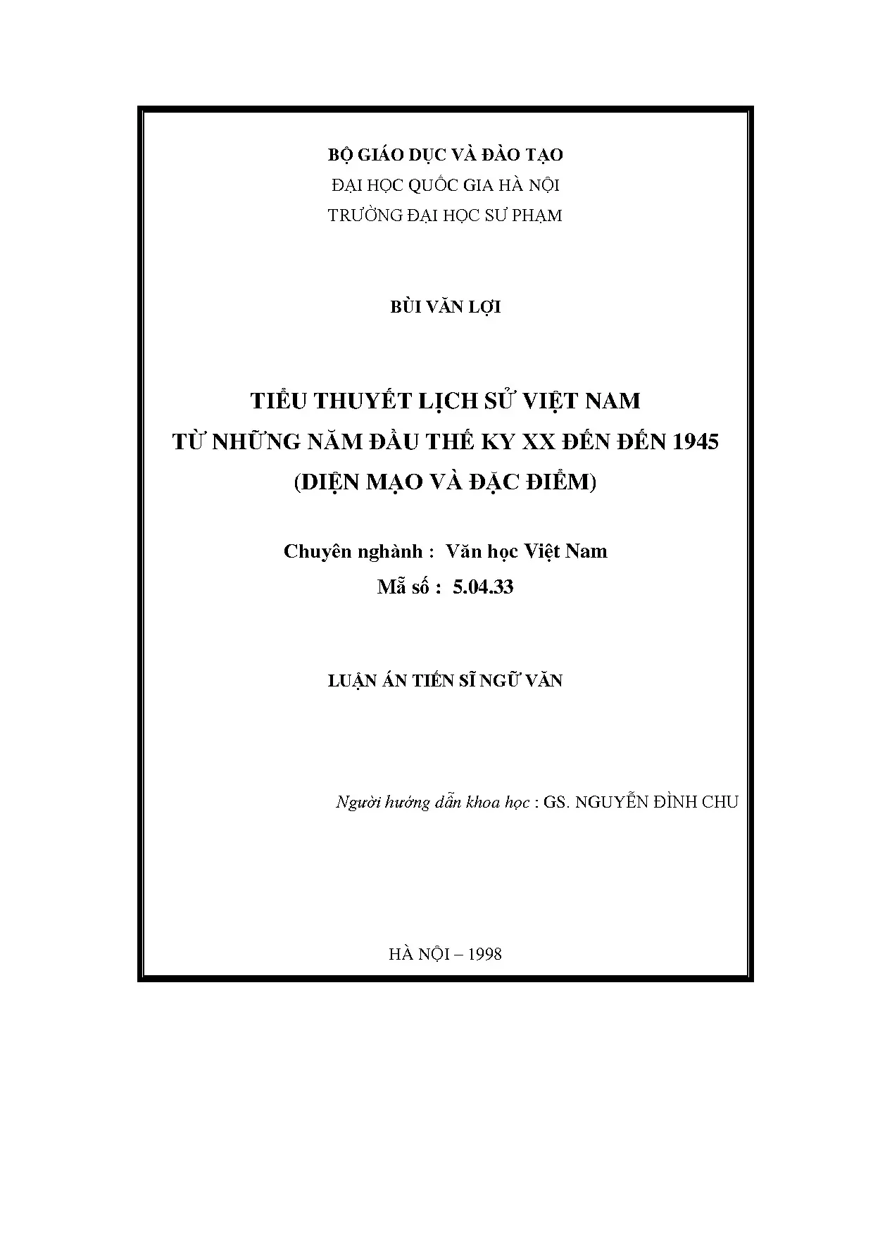 Tiểu thuyết lịch sử Việt Nam đầu thế kỷ XX đến 1945: Diện mạo và đặc điểm