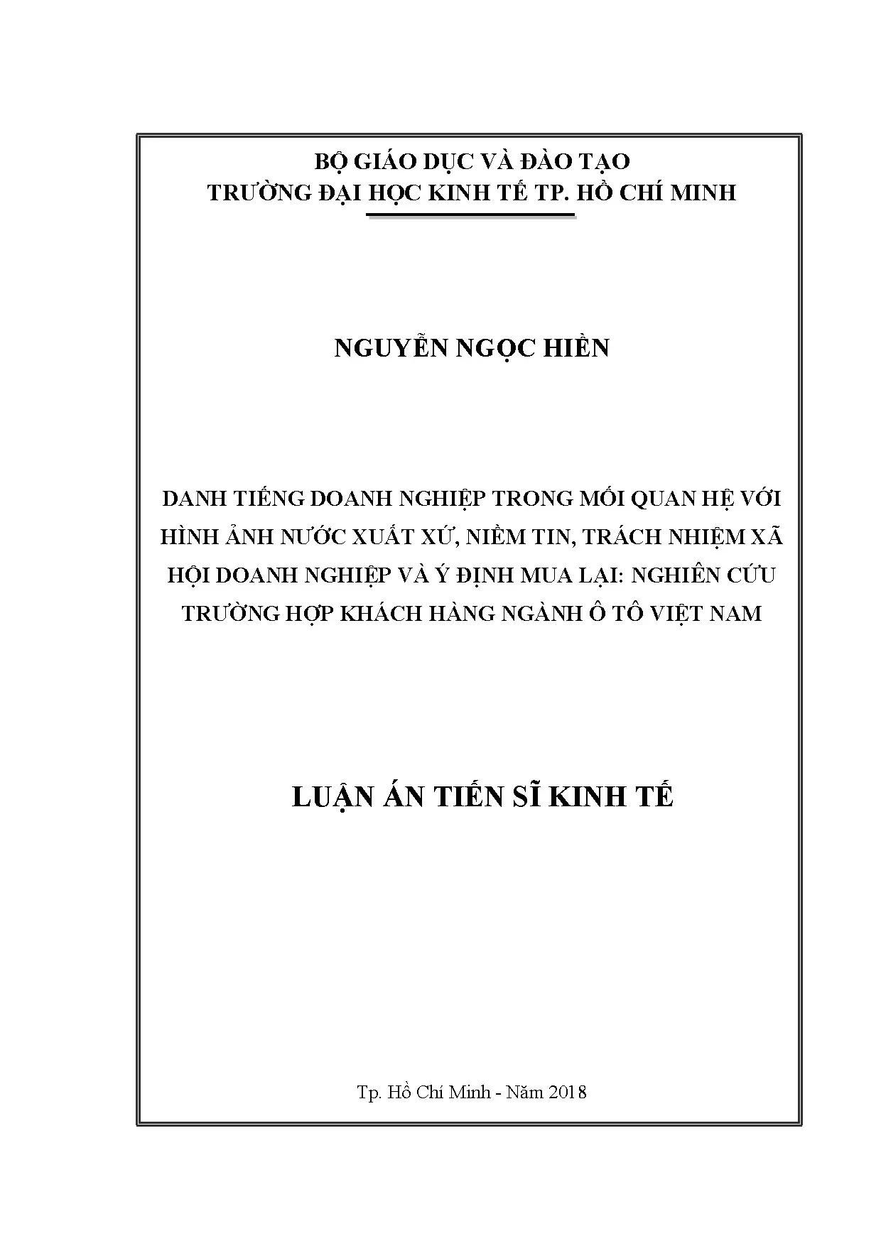 Danh tiếng DN, niềm tin, CSR và ý định mua lại ô tô