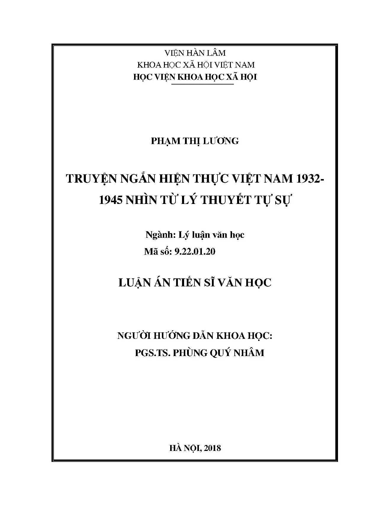 Truyện ngắn hiện thực Việt Nam 1932-1945: Lý thuyết tự sự
