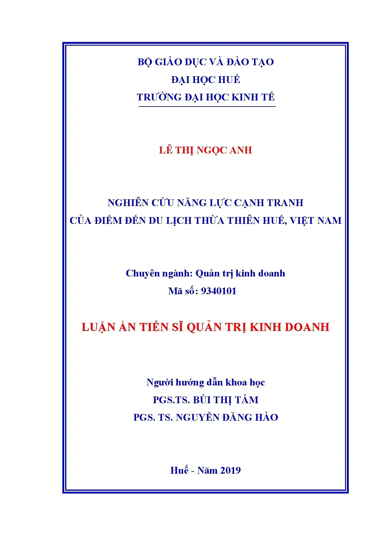 Năng lực cạnh tranh của điểm đến du lịch Thừa Thiên Huế