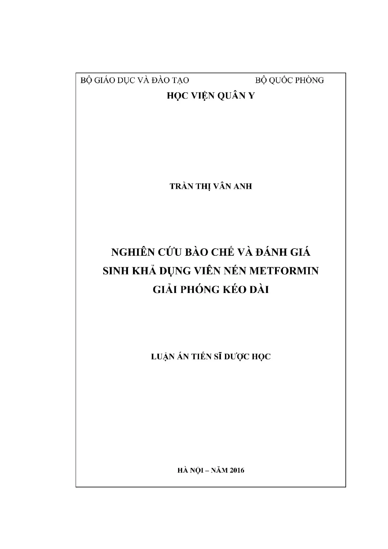 Nghiên cứu bào chế và đánh giá sinh khả dụng viên nén metfor