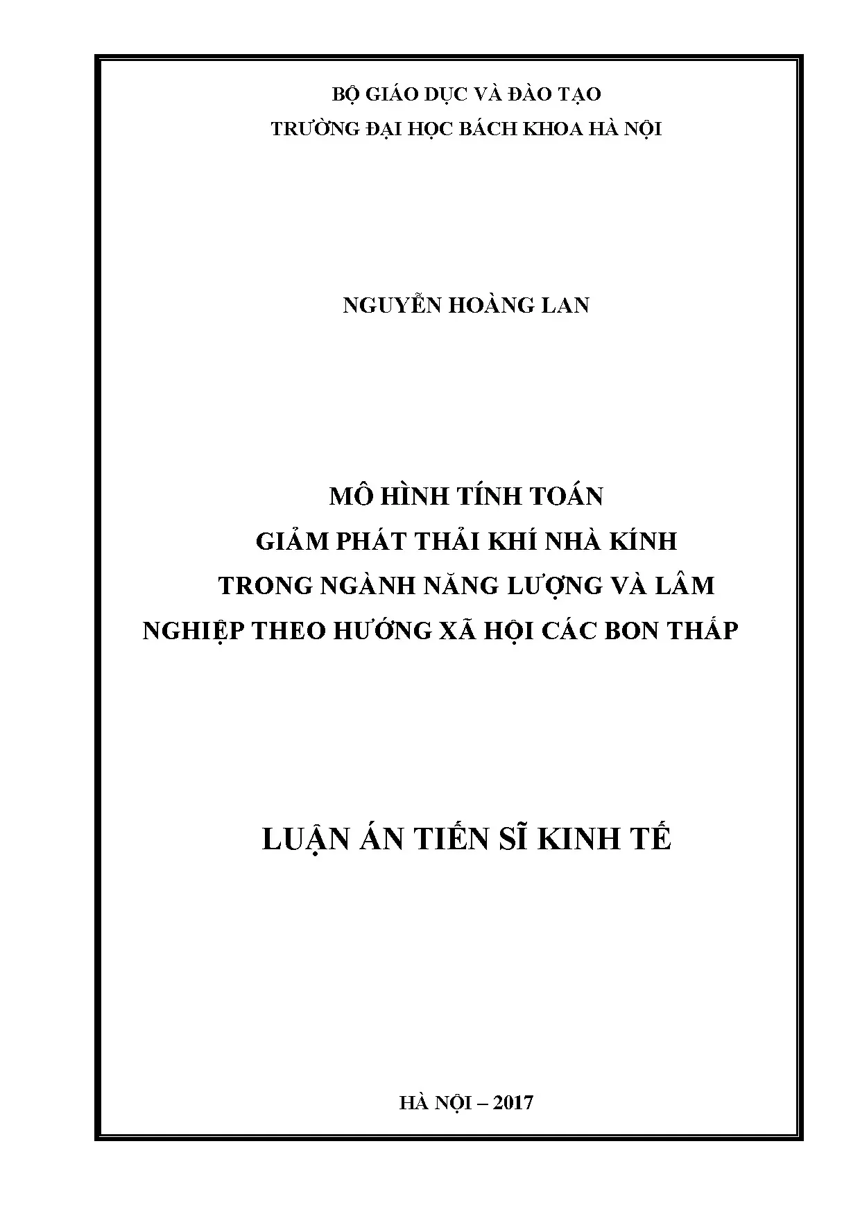 Mô hình tính toán giảm phát thải khí nhà kính trong ngành năng lượng - Lâm nghiệp