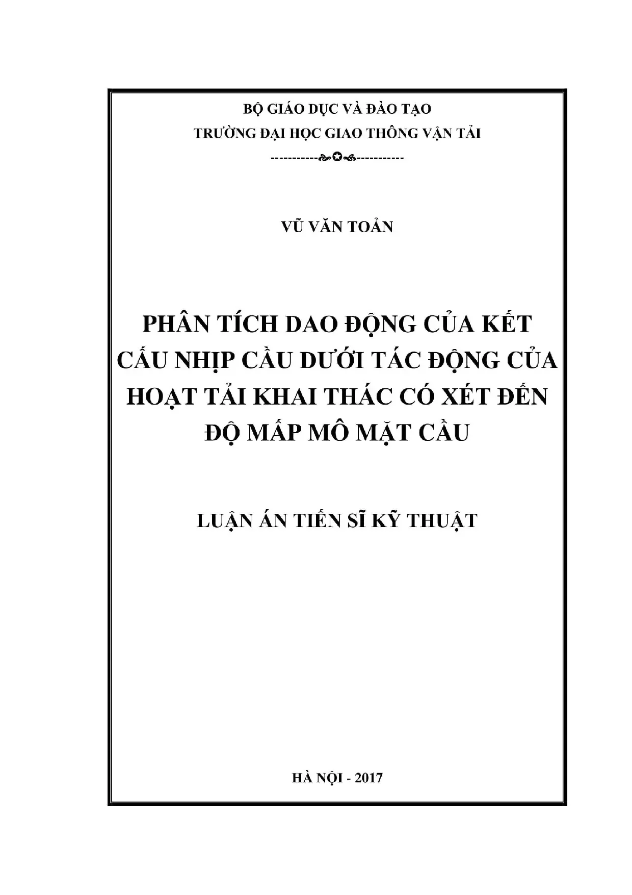 Phân tích dao động của kết cấu nhịp cầu dưới tác động của ho