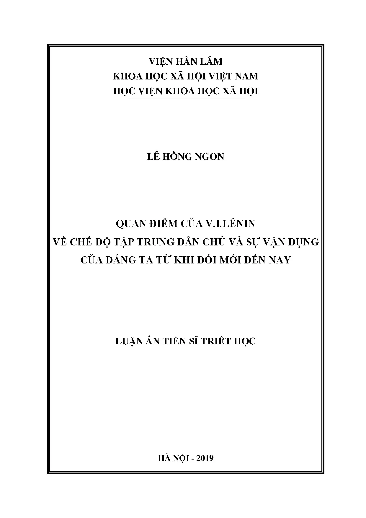 Quan điểm V.I. Lênin về chế độ tập trung dân chủ