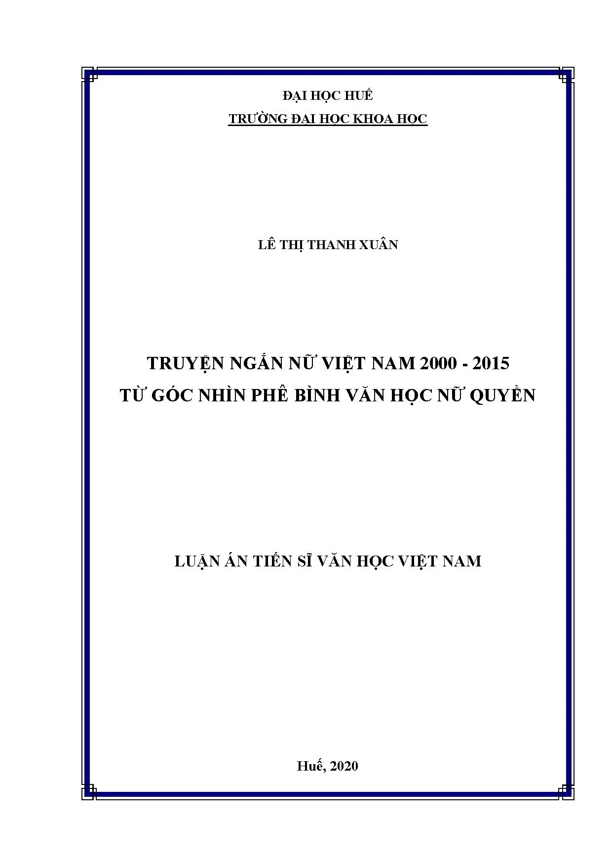 Phê bình nữ quyền truyện ngắn nữ Việt Nam 2000-2015