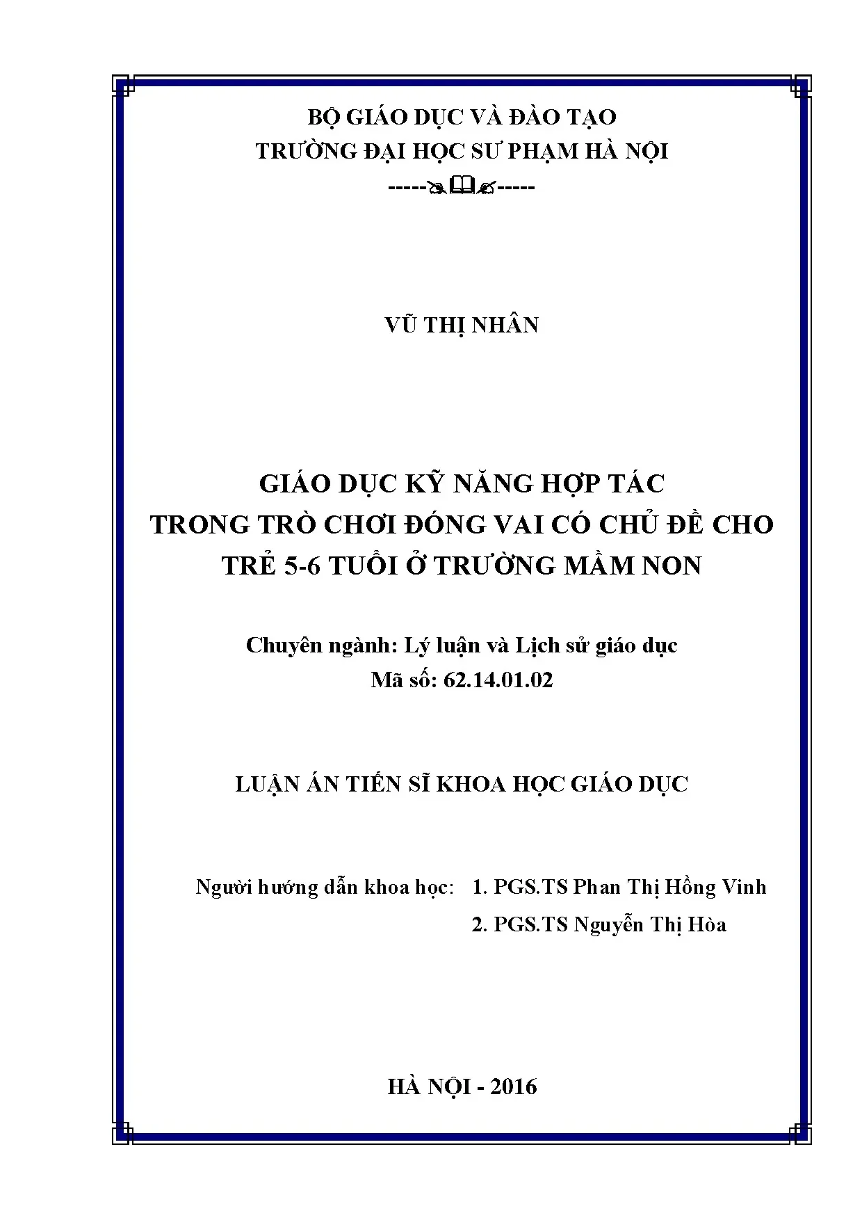 Giáo dục kỹ năng hợp tác qua trò chơi đóng vai cho trẻ 5-6 tuổi