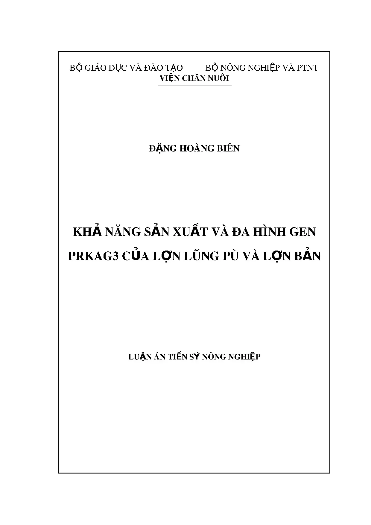 Nghiên cứu đa hình gen PRKAG3 và năng suất lợn bản địa