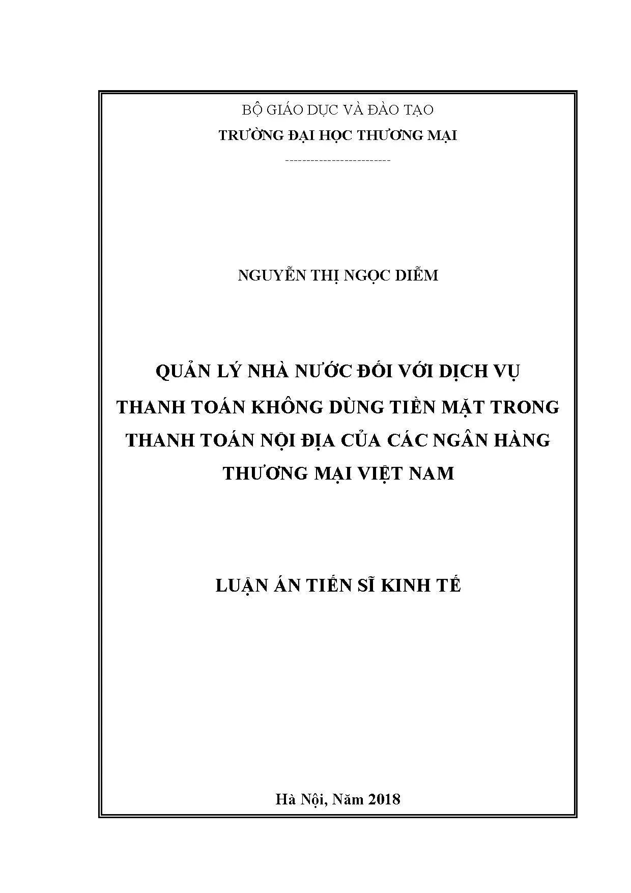 Quản lý nhà nước dịch vụ thanh toán không tiền mặt NHTM