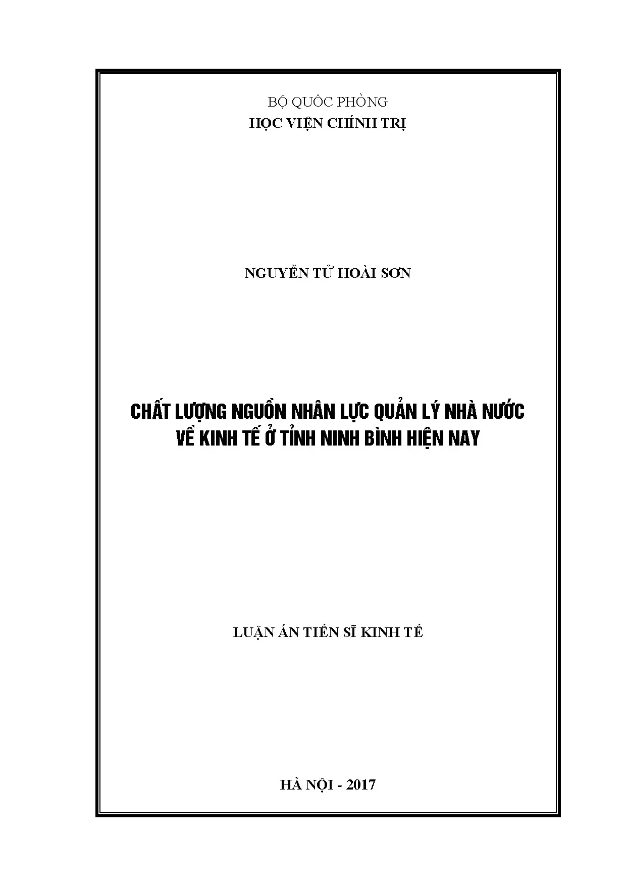 Chất lượng nhân lực quản lý nhà nước kinh tế Ninh Bình