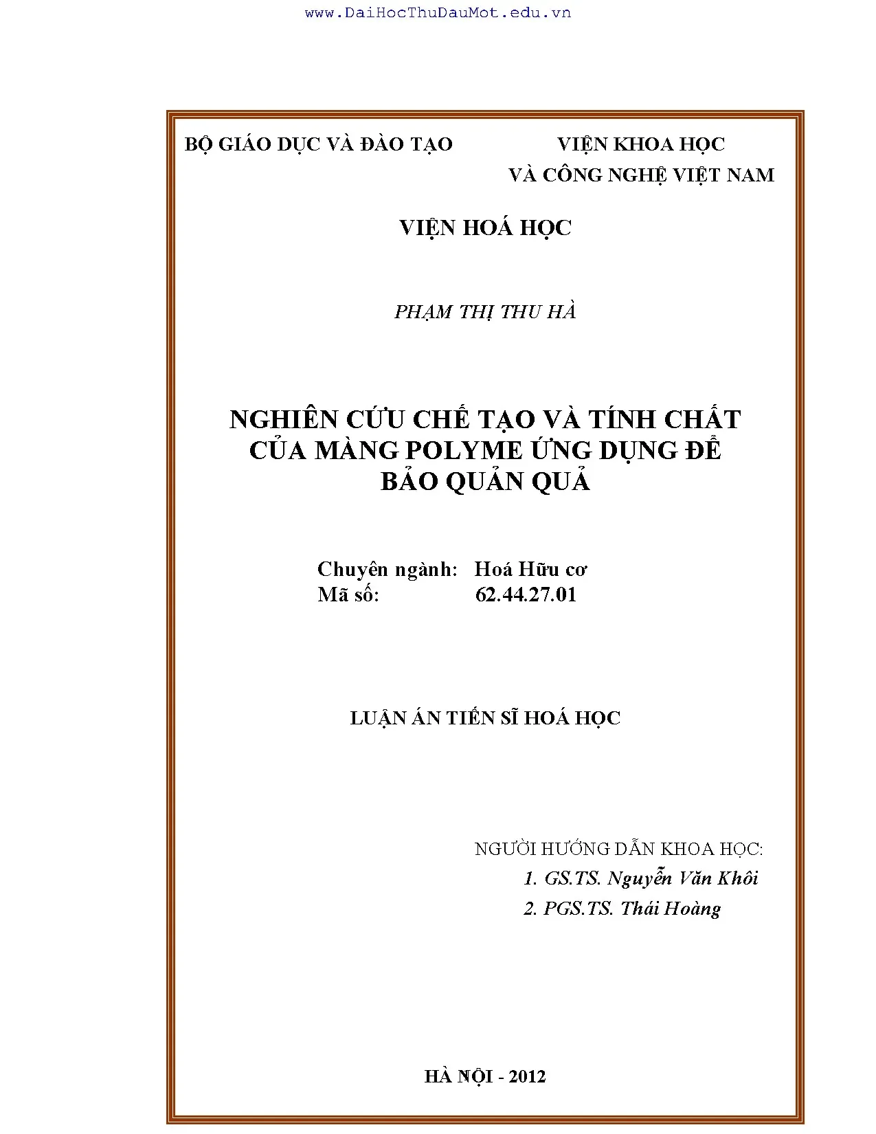 Nghiên cứu chế tạo màng polyme bảo quản quả
