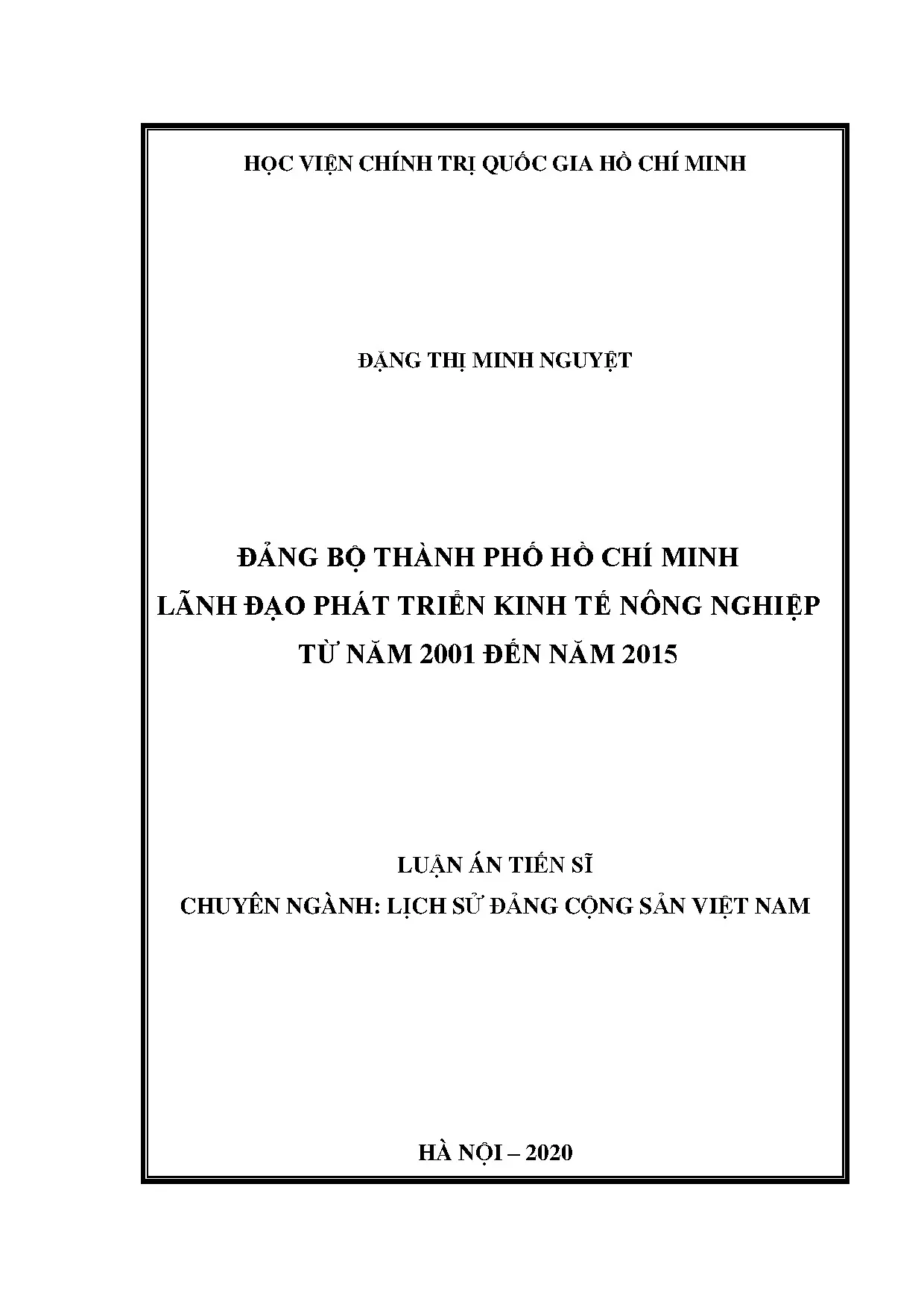 Phát triển kinh tế nông nghiệp ở TPHCM từ 2001 đến 2015