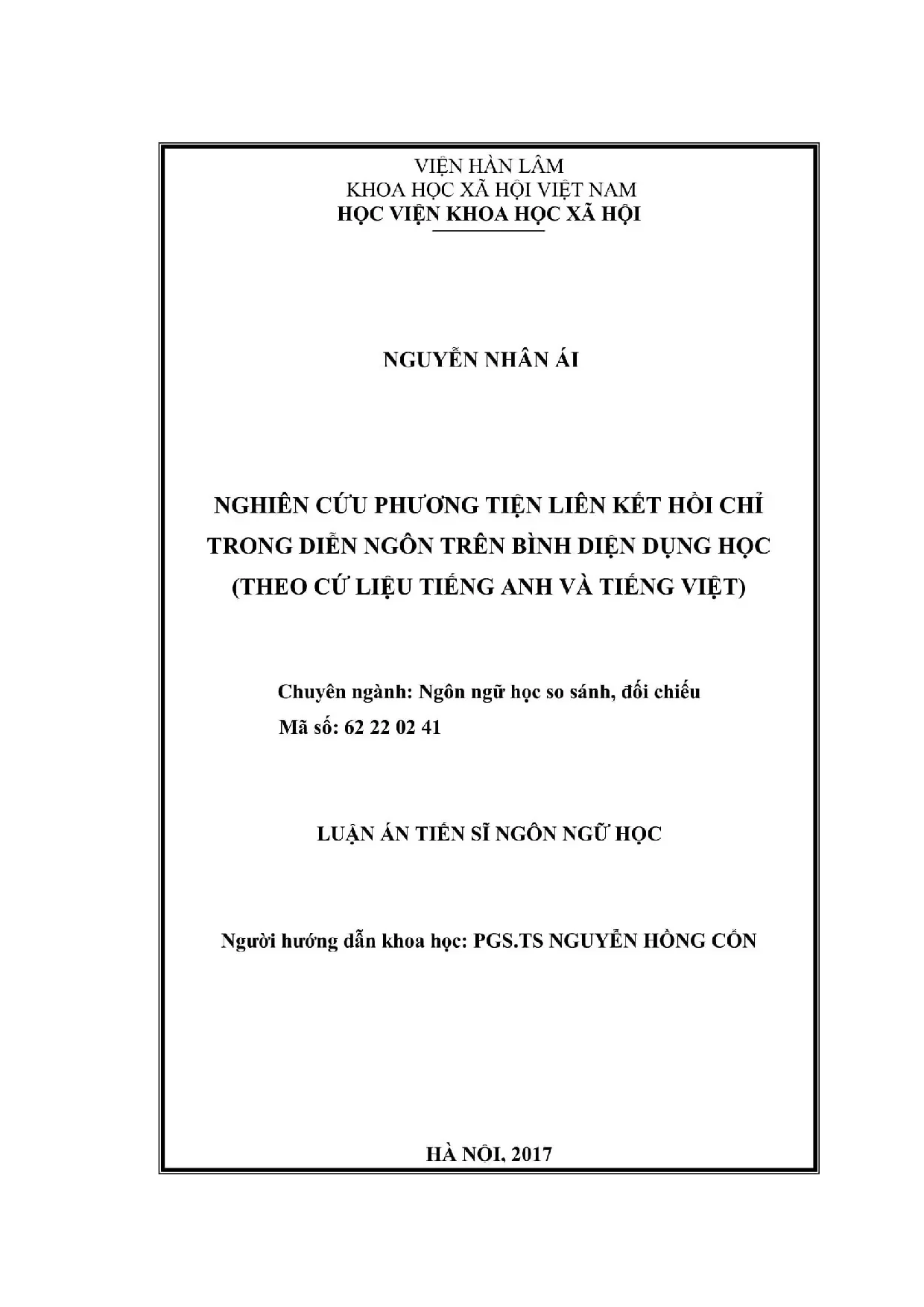 Nghiên cứu liên kết hồi chỉ trong diễn ngôn Anh-Việt
