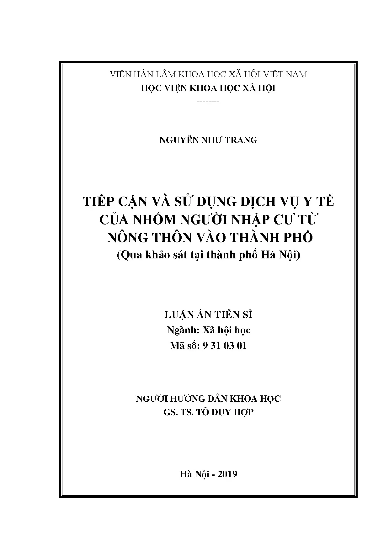 Tiếp cận dịch vụ y tế người nhập cư nông thôn-đô thị