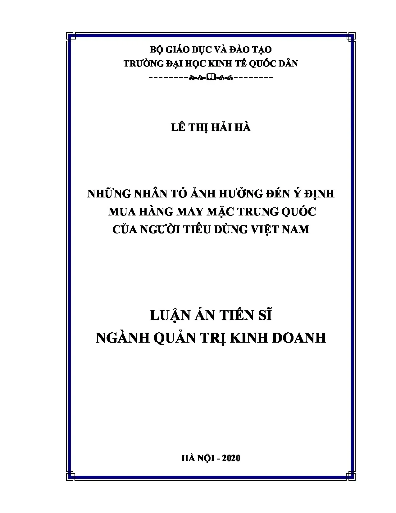 Hành vi mua hàng Trung Quốc của người Việt: Luận án Tiến sĩ