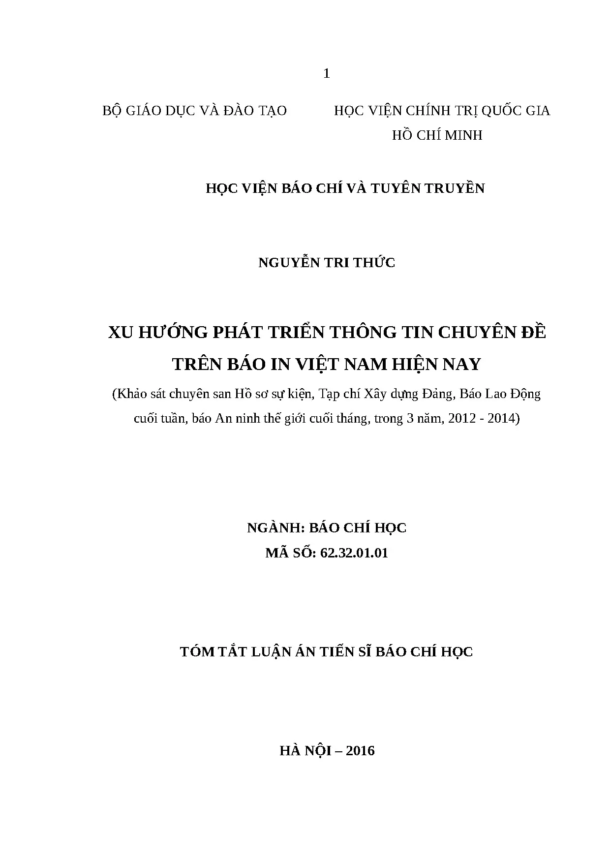 Xu hướng thông tin chuyên đề trên báo in Việt Nam 2012-2014