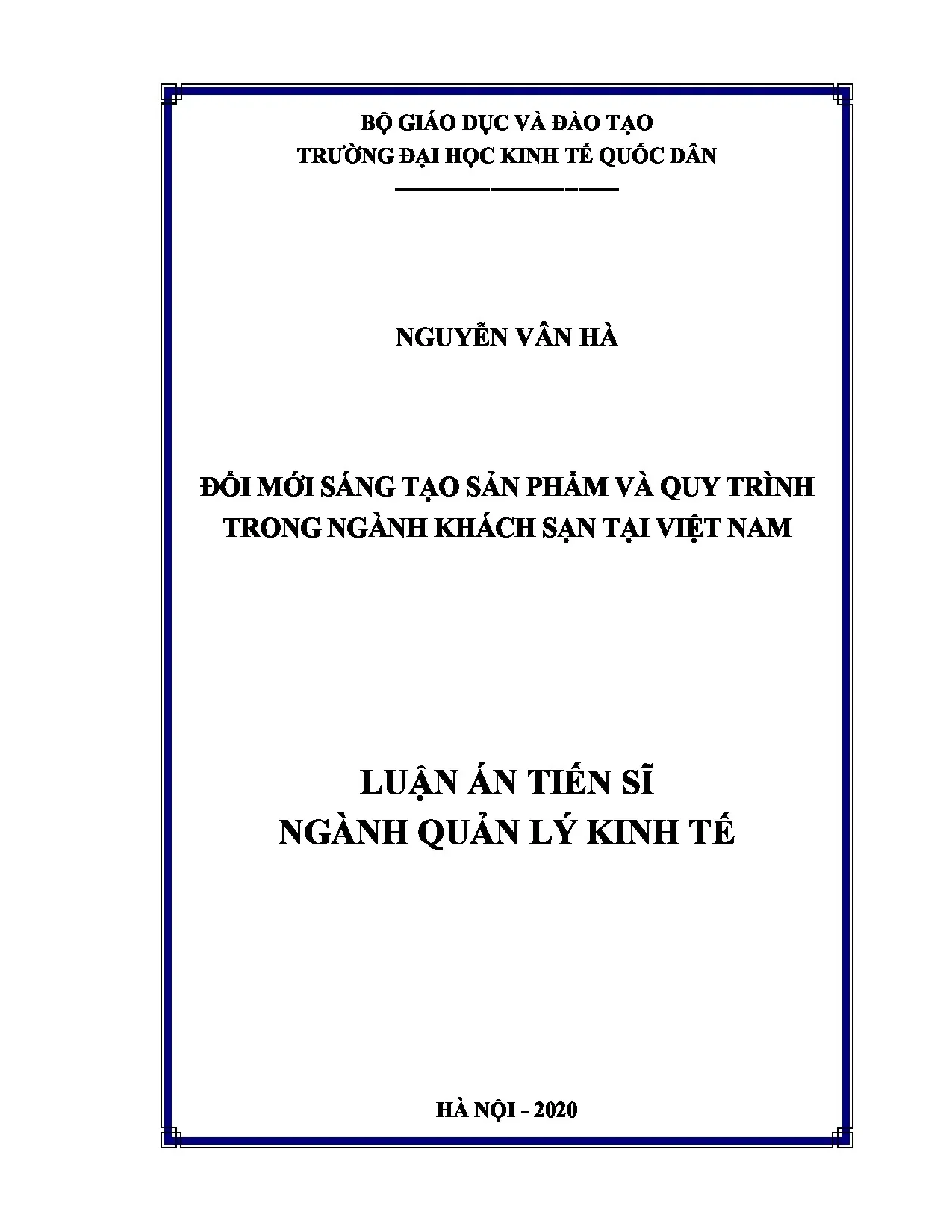 Quản lý kinh tế đổi mới sáng tạo ngành khách sạn Việt Nam