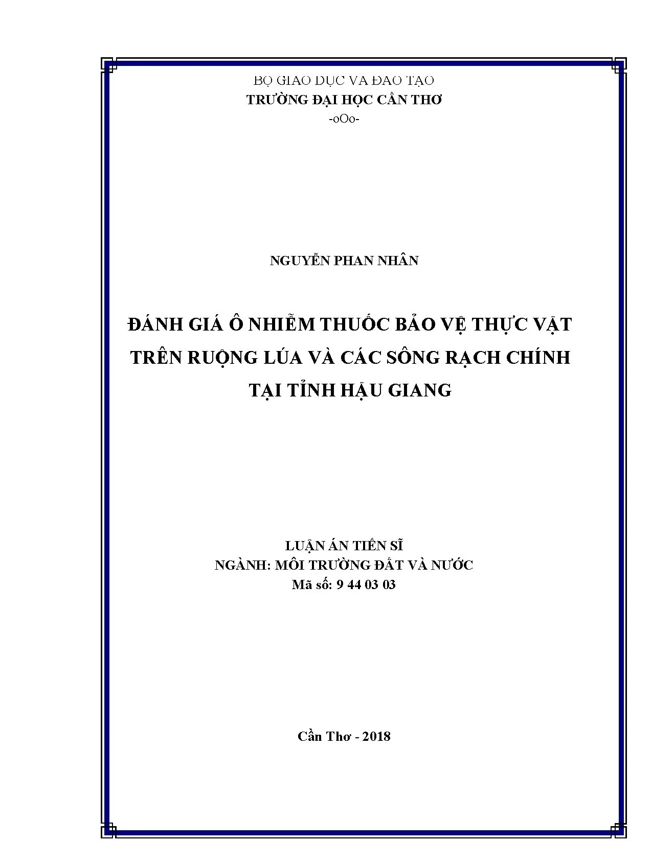Ô nhiễm thuốc BVTV ruộng lúa, sông Hậu Giang