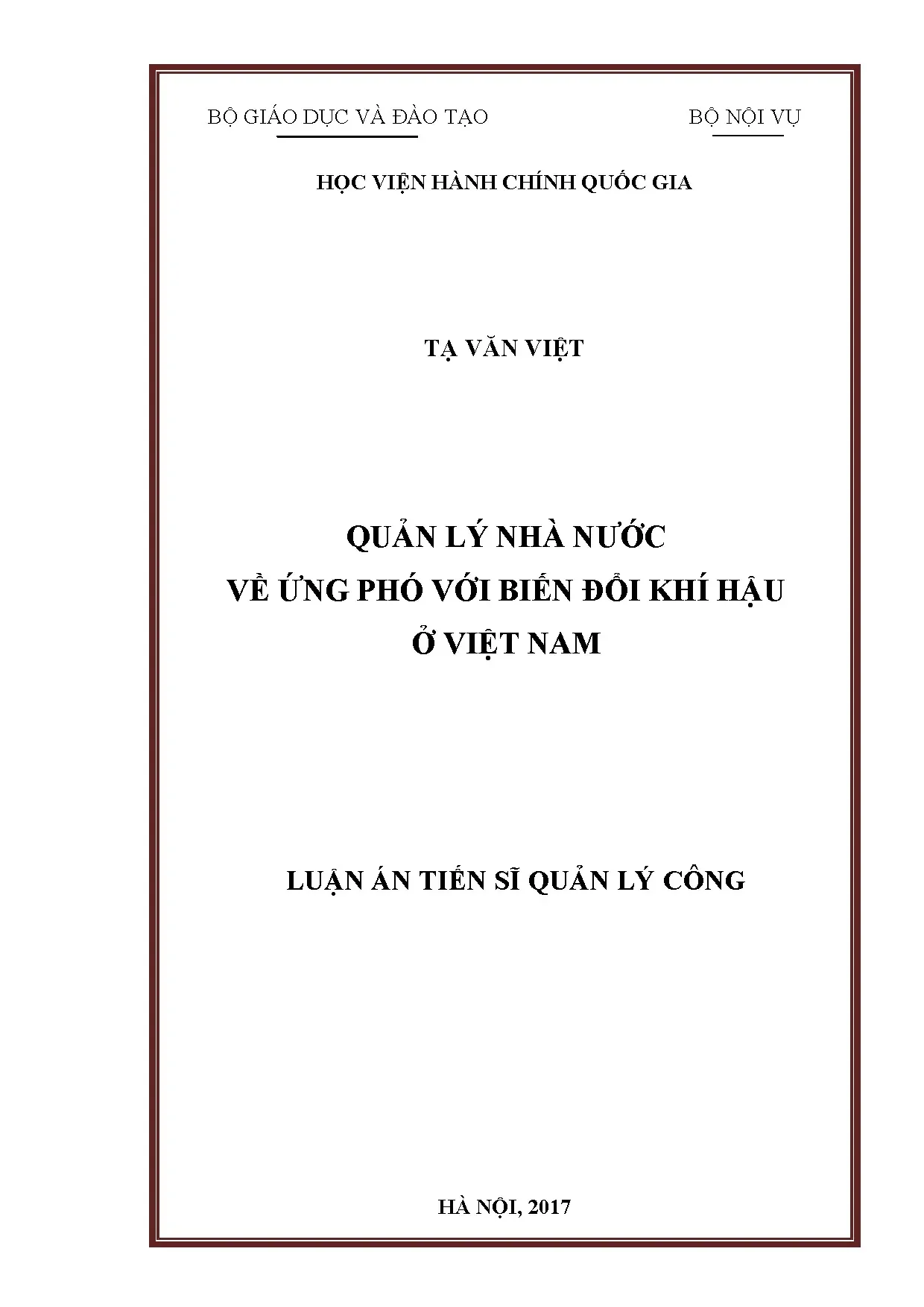 Quản lý nhà nước về ứng phó biến đổi khí hậu tại Việt Nam