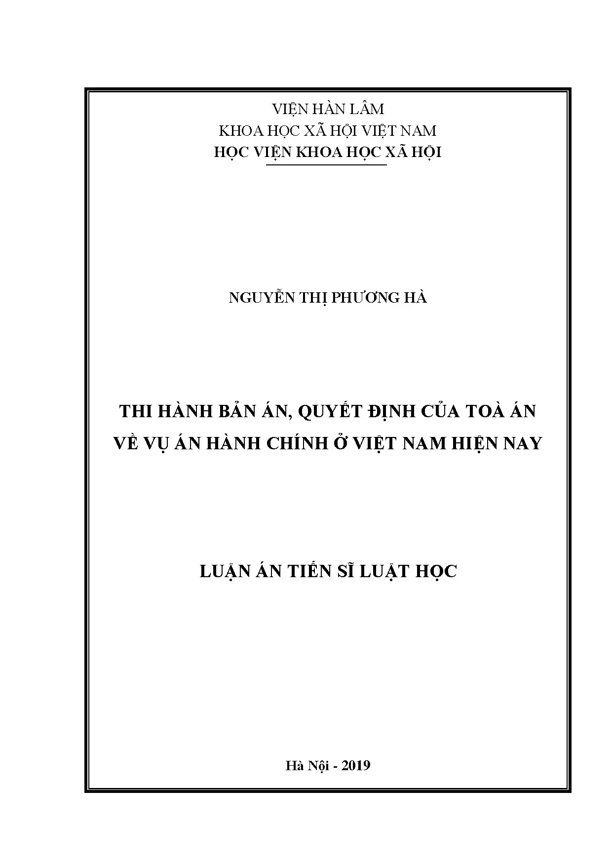 Nghiên cứu thi hành bản án hành chính ở Việt Nam hiện nay