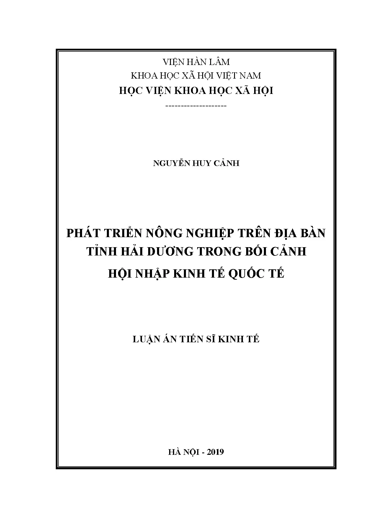Phát triển nông nghiệp Hải Dương trong hội nhập kinh tế quốc tế