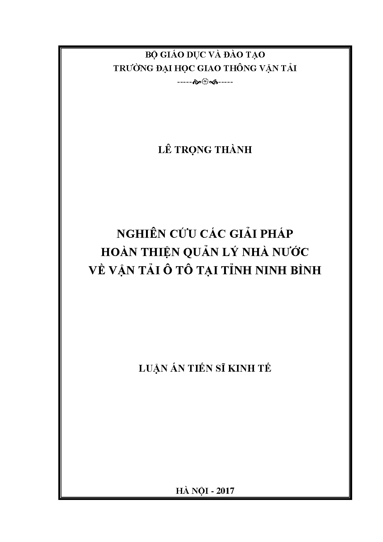 Giải pháp hoàn thiện quản lý nhà nước vận tải ô tô Ninh Bình