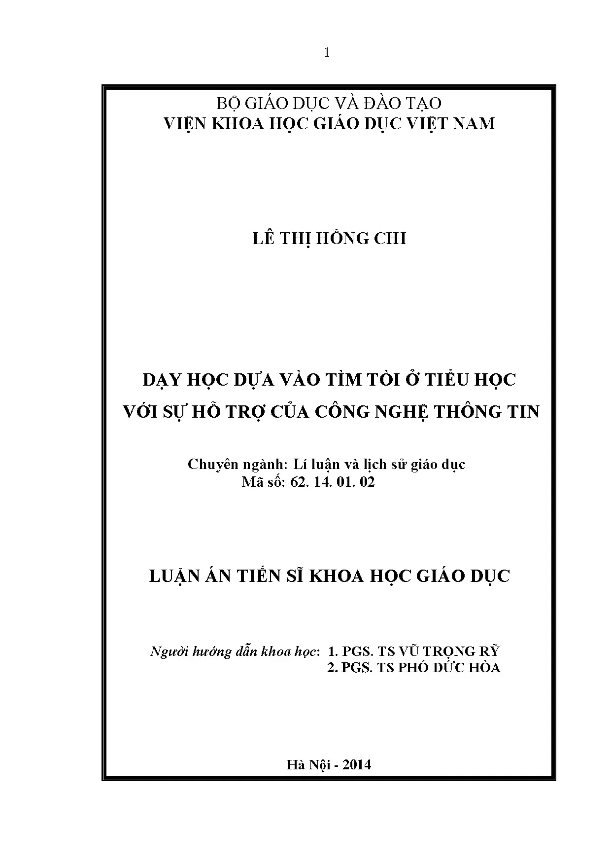 Dạy học tìm tòi tiểu học với CNTT: Luận án TS