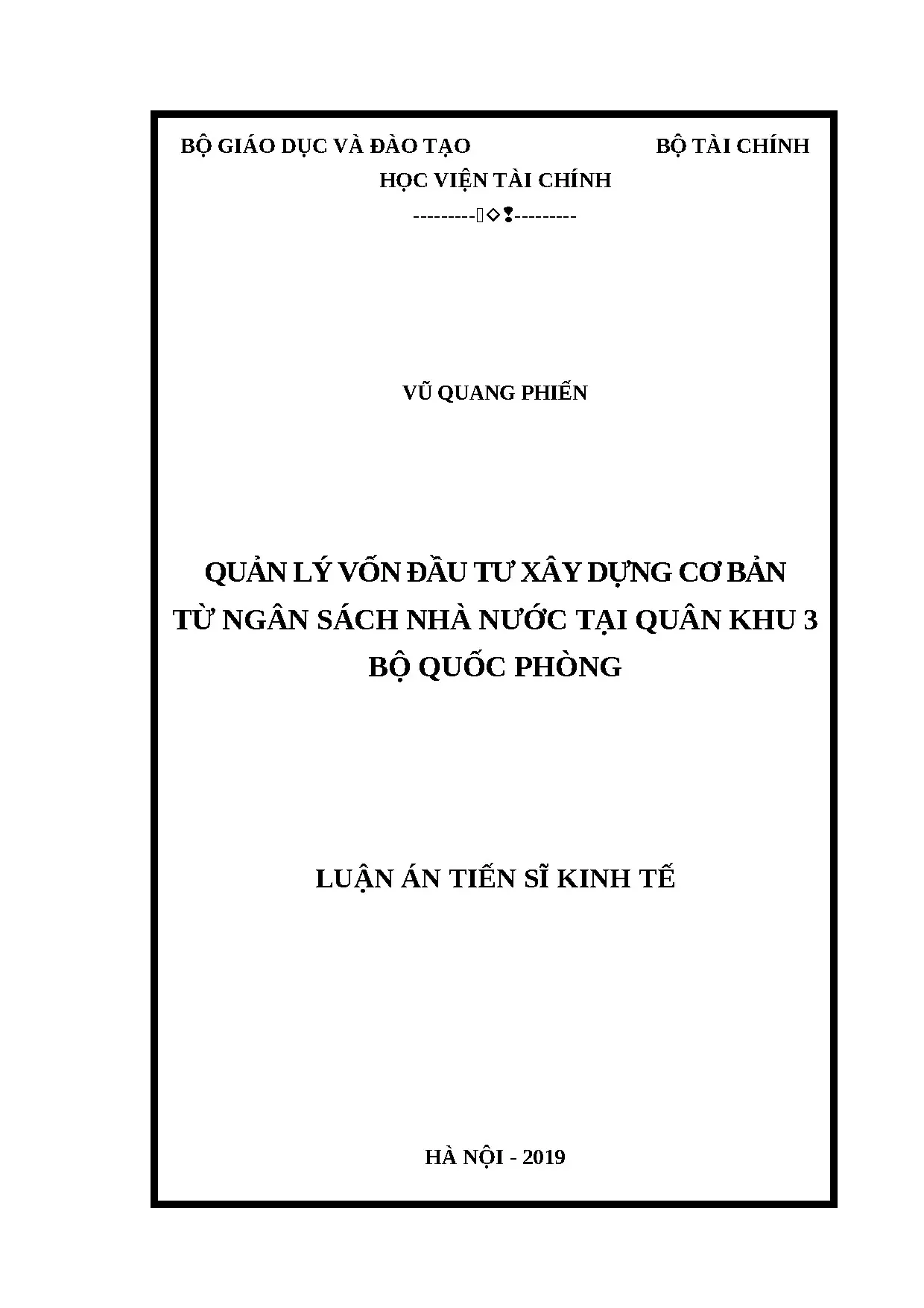 Quản lý vốn đầu tư ngân sách NN tại Quân khu 3