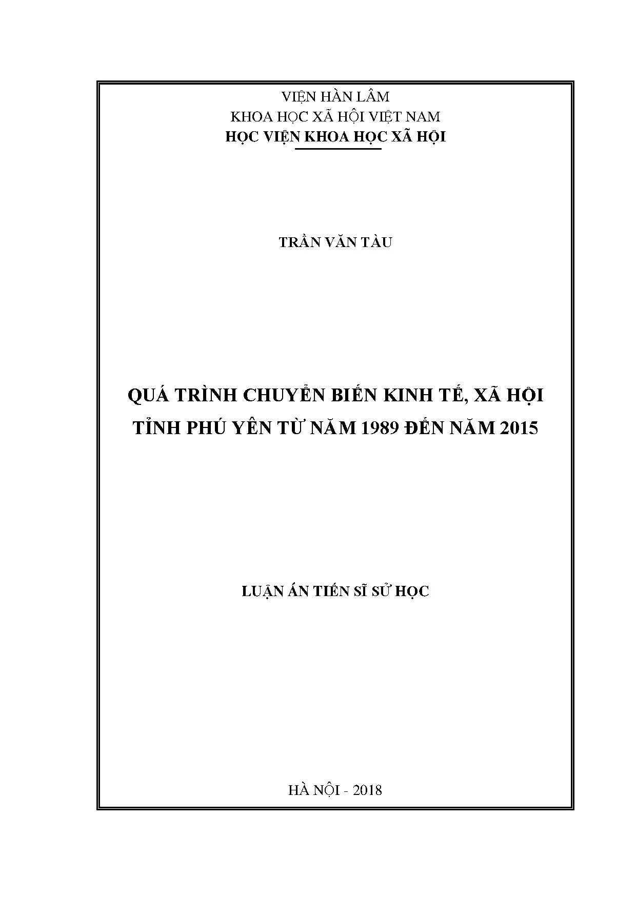 Chuyển biến Kinh tế Xã hội Phú Yên 1989-2015 (Luận án TS)