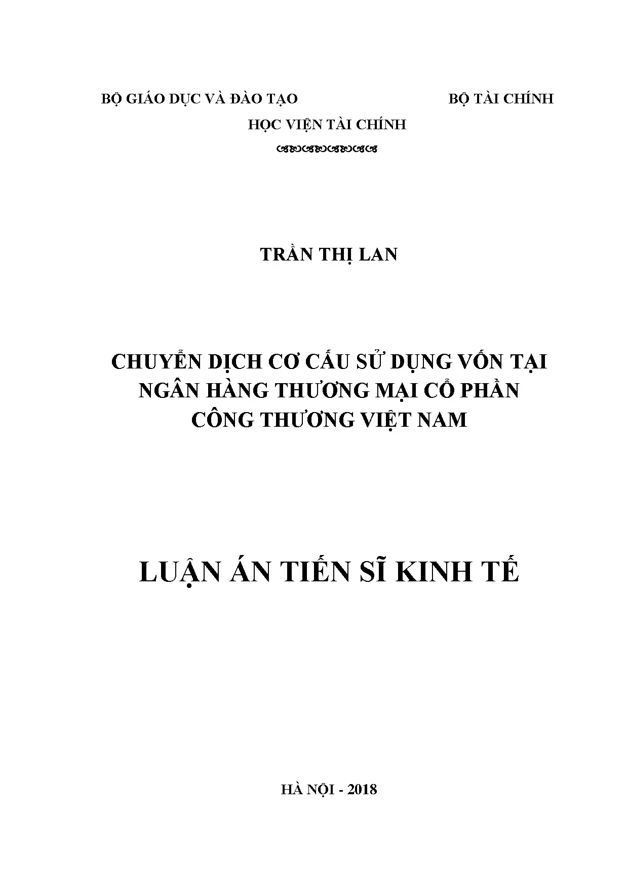 Chuyển dịch cơ cấu sử dụng vốn Vietinbank - Luận án Tiến sĩ