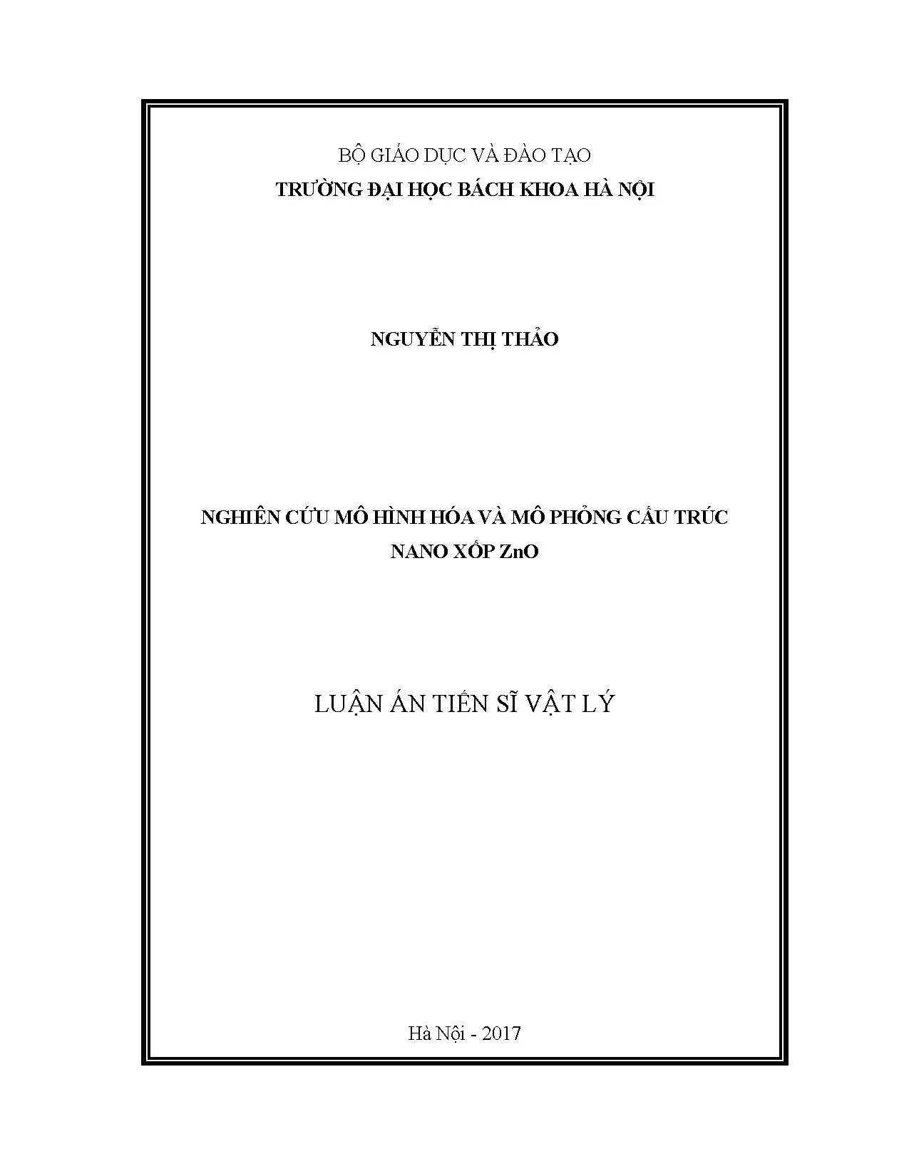 Nghiên cứu mô hình hóa và mô phỏng cấu trúc nano xốp ZnO