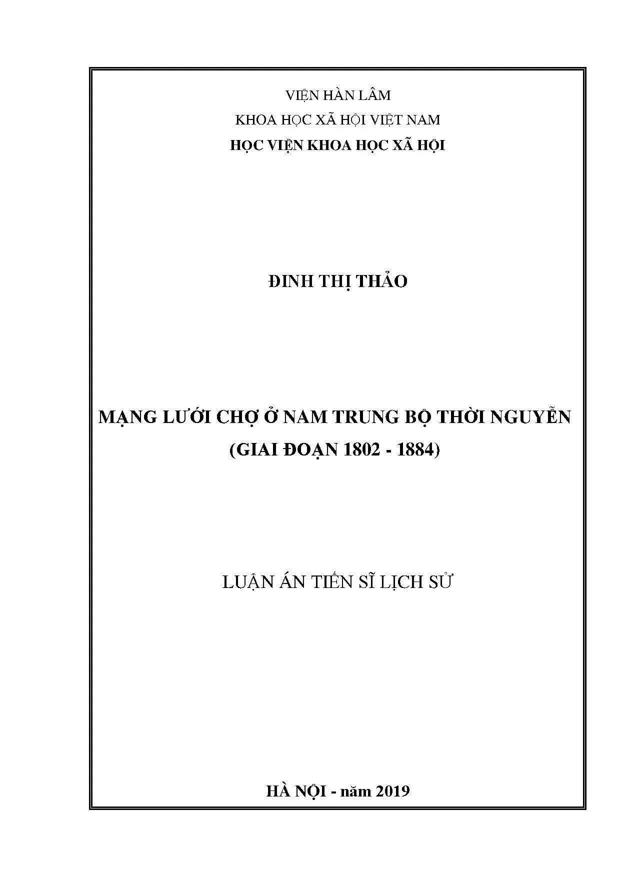 Mạng lưới chợ Nam Trung Bộ thời Nguyễn (1802-1884)
