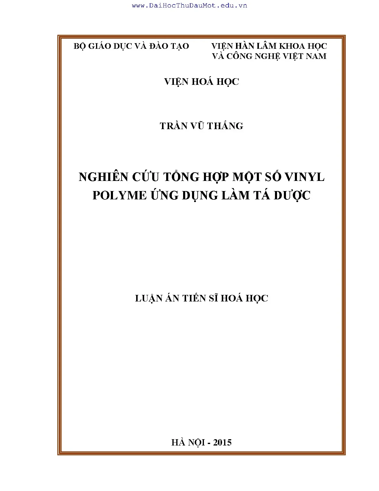 Nghiên cứu tổng hợp một số vinyl polyme ứng dụng tá dược